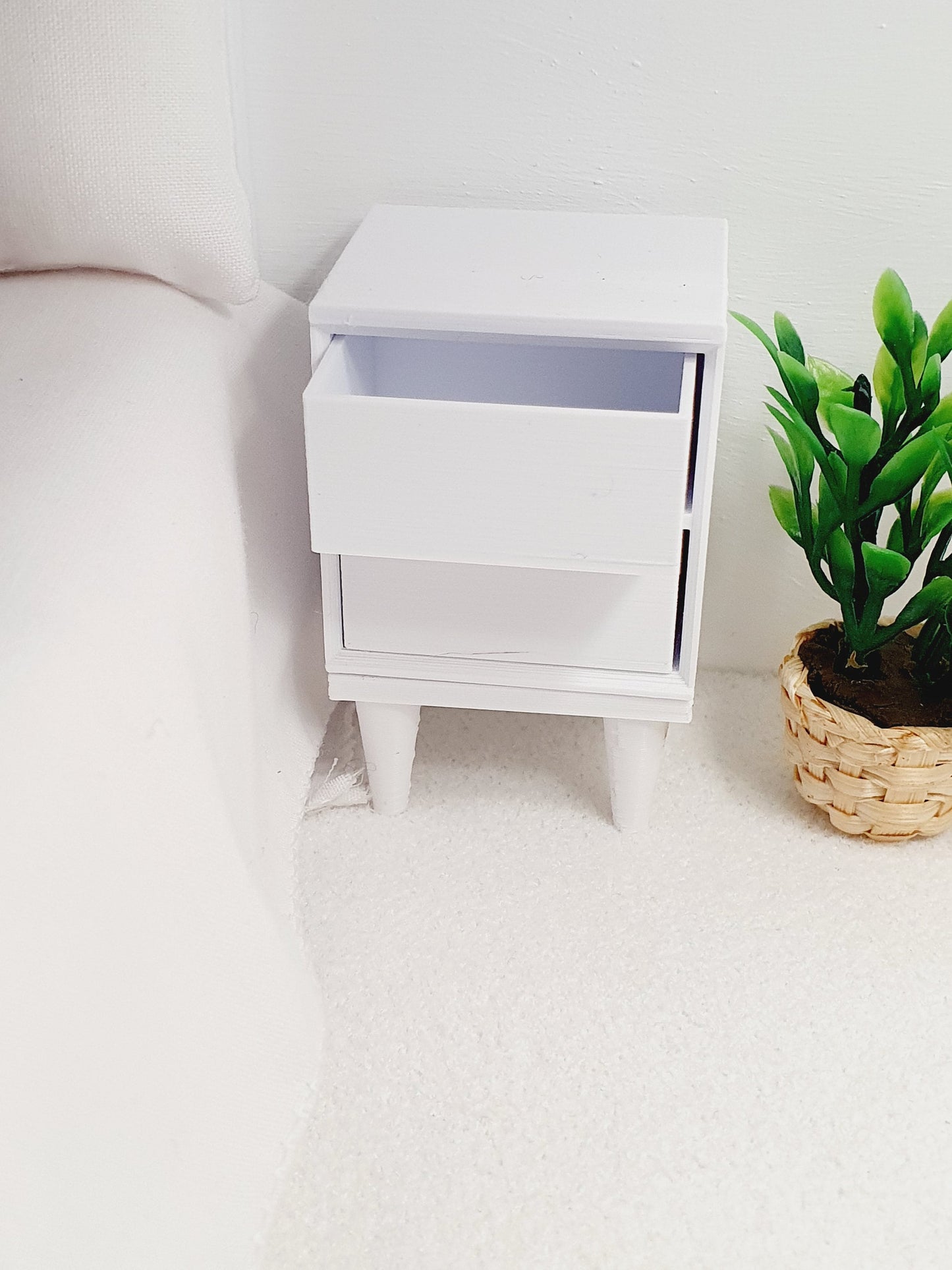 Dolls House Modern Bedside Table with 2 Drawers, 1:12th Scale, Miniature Side Table