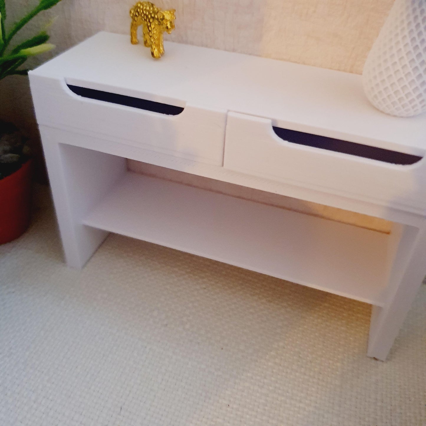 Dolls House Modern Dressing Table/ Console Table with 2x Opening Drawers, with a bottom shelf, 12th Scale, Miniature