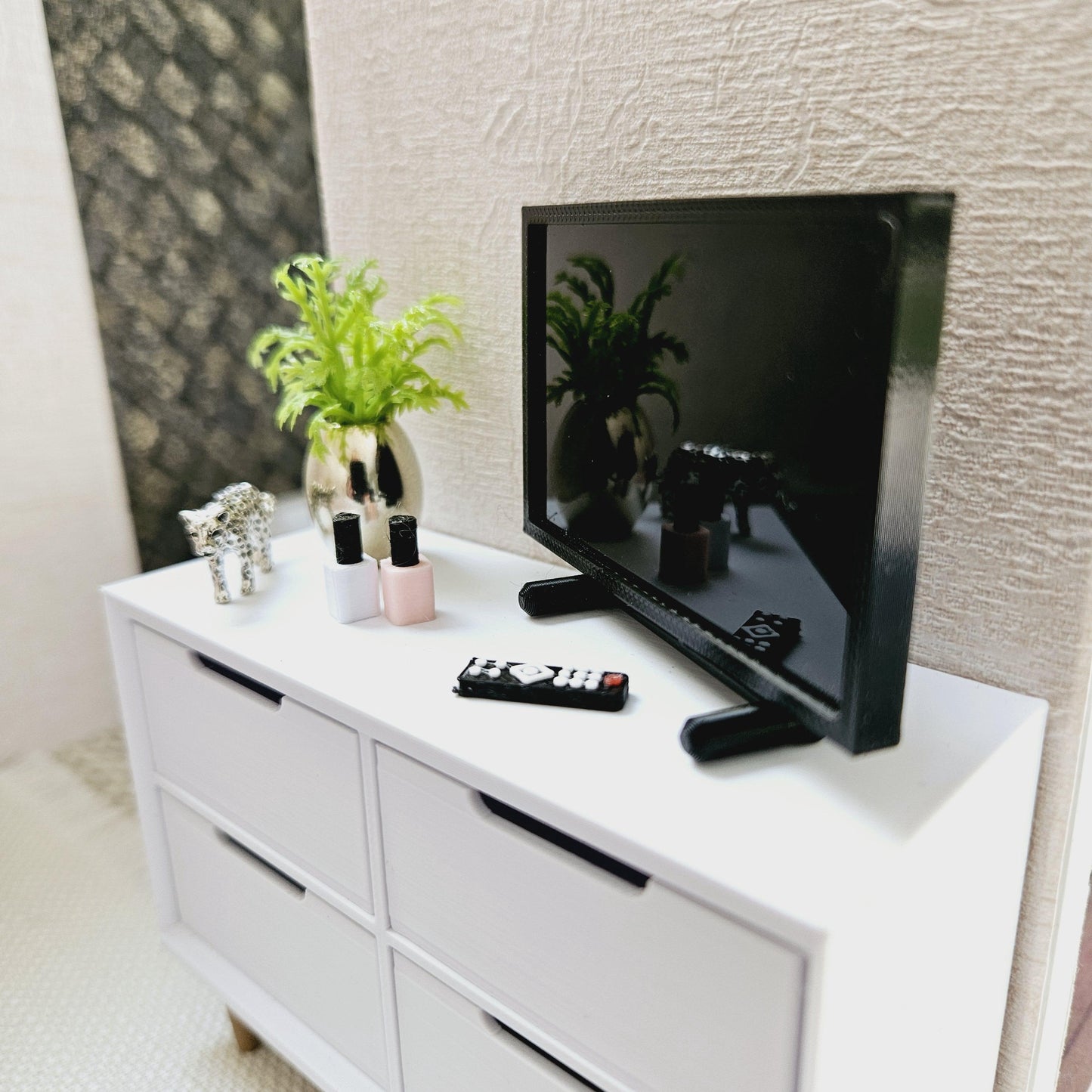 Dolls House Modern Flatscreen Television | On Stand with Remote Control | 1:12 Scale Miniature