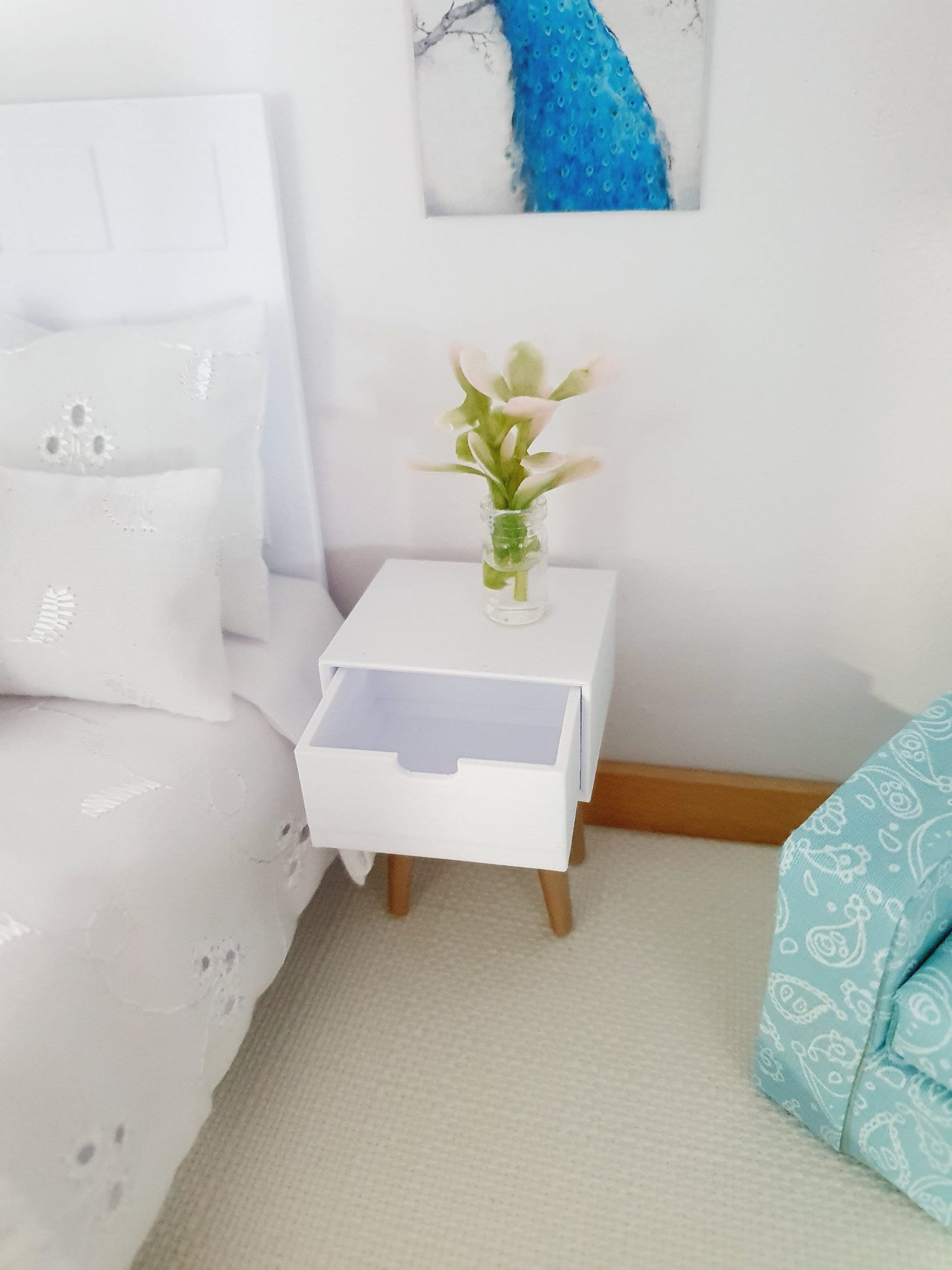 Dolls House Modern Bedside Table | 1 Opening Drawer | Choice of Colours | 1:12 Scale Miniature