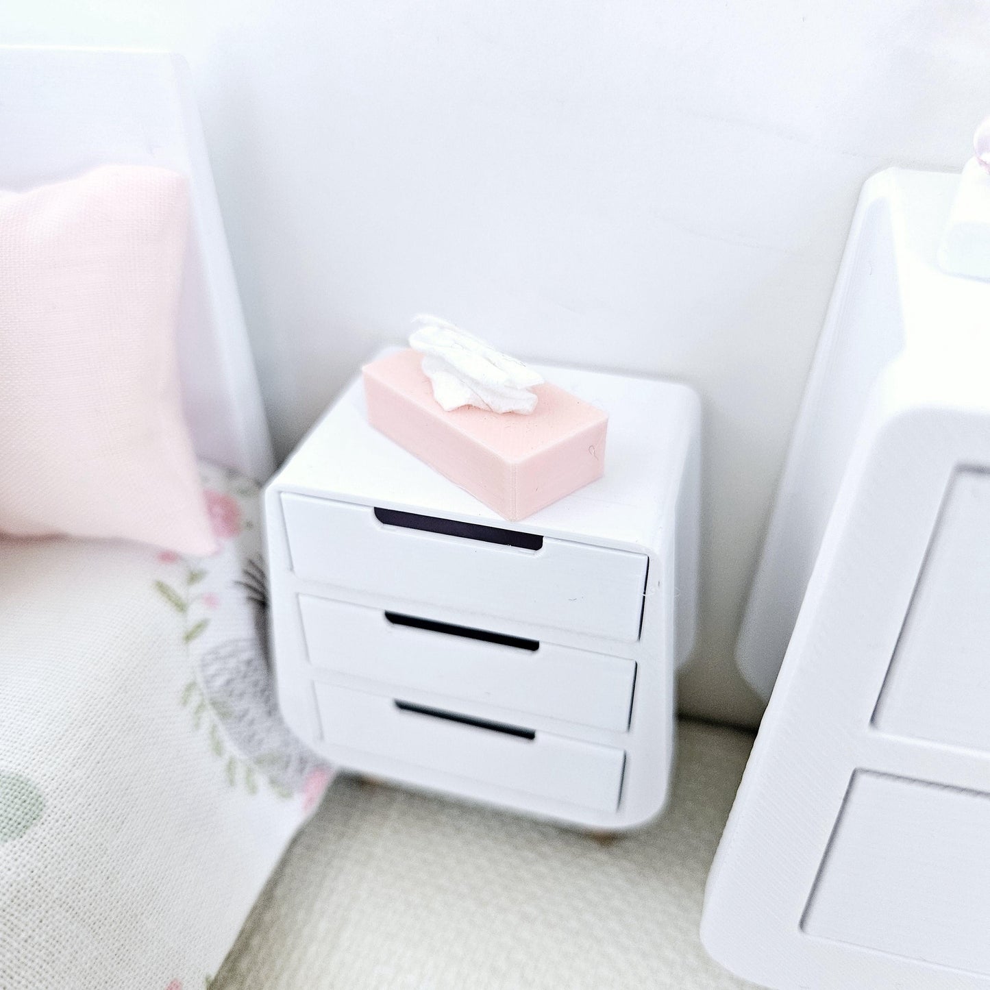 Dolls House 12th Scale Bedside Table - Inch Scale Night Stand - Modern 3 drawer unit