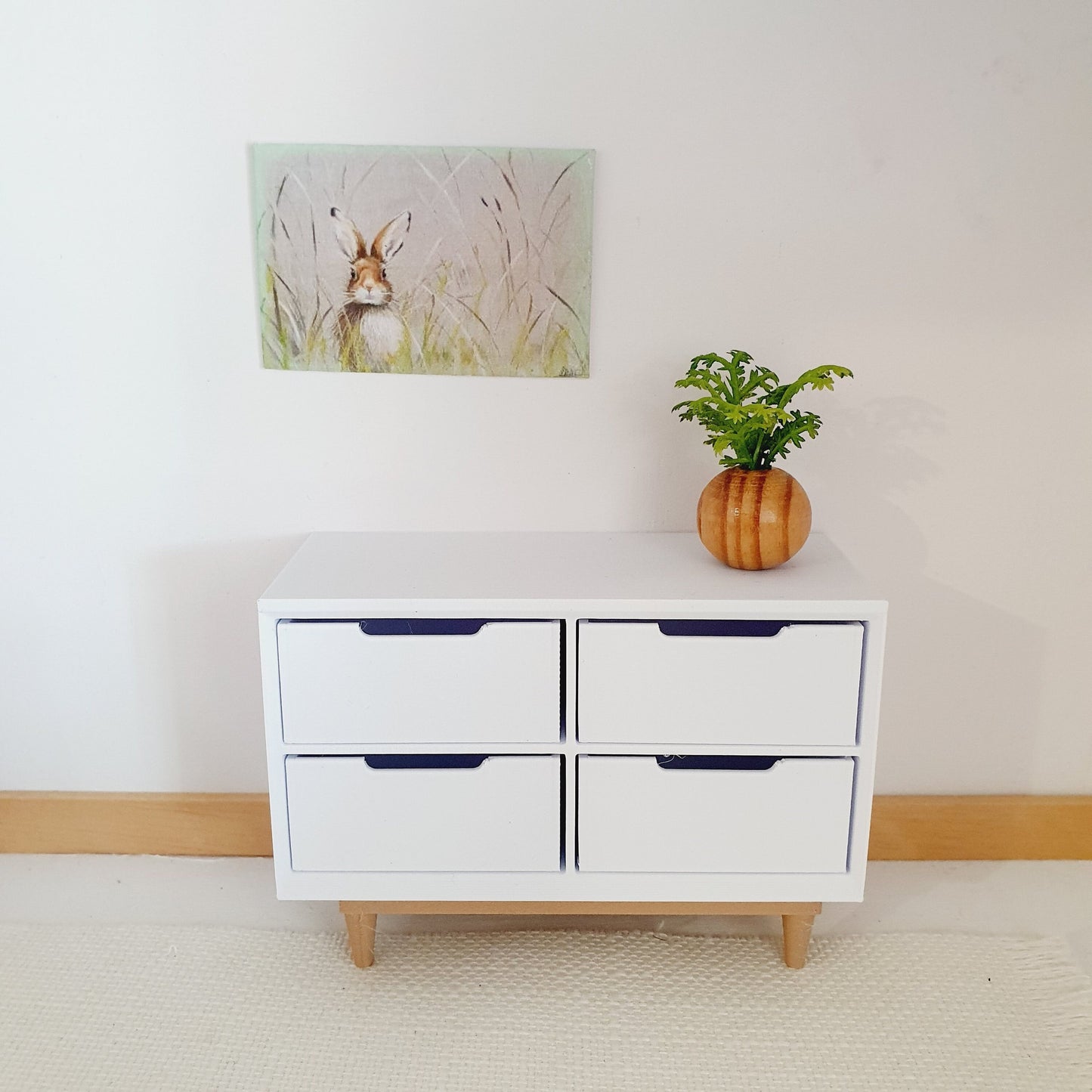 Dolls House Modern Sideboard with 4 opening drawers, Choice of Colours 1:12th Scale, Miniature chest of drawers (UN-5-D2-L1)
