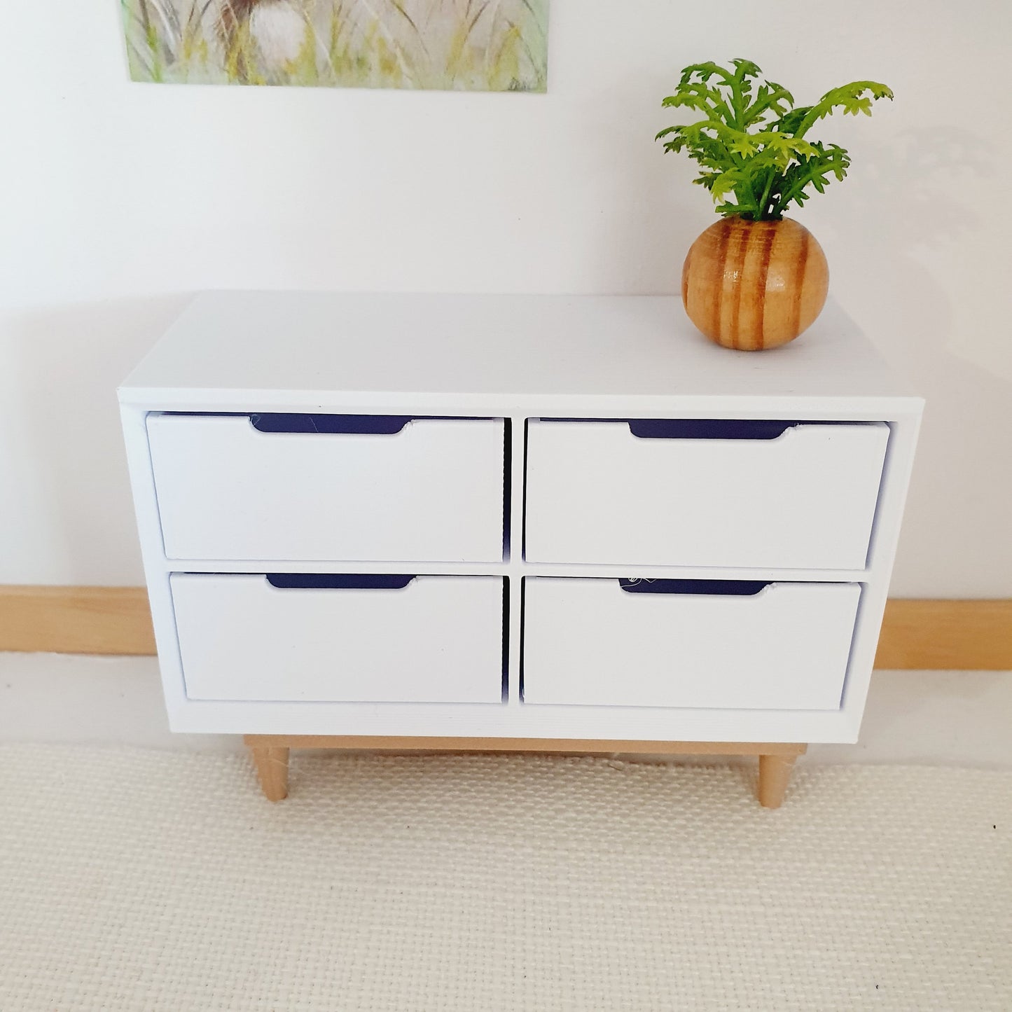 Dolls House Modern Sideboard with 4 opening drawers, Choice of Colours 1:12th Scale, Miniature chest of drawers (UN-5-D2-L1)