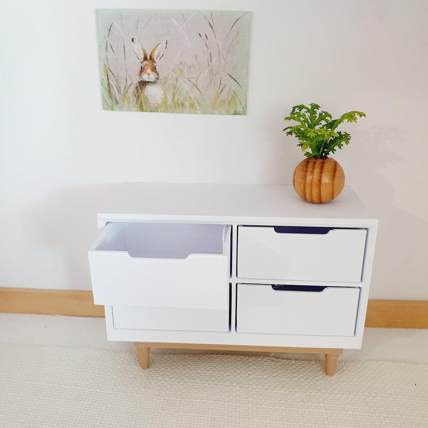 Dolls House Modern Sideboard with 4 opening drawers, Choice of Colours 1:12th Scale, Miniature chest of drawers (UN-5-D2-L1)
