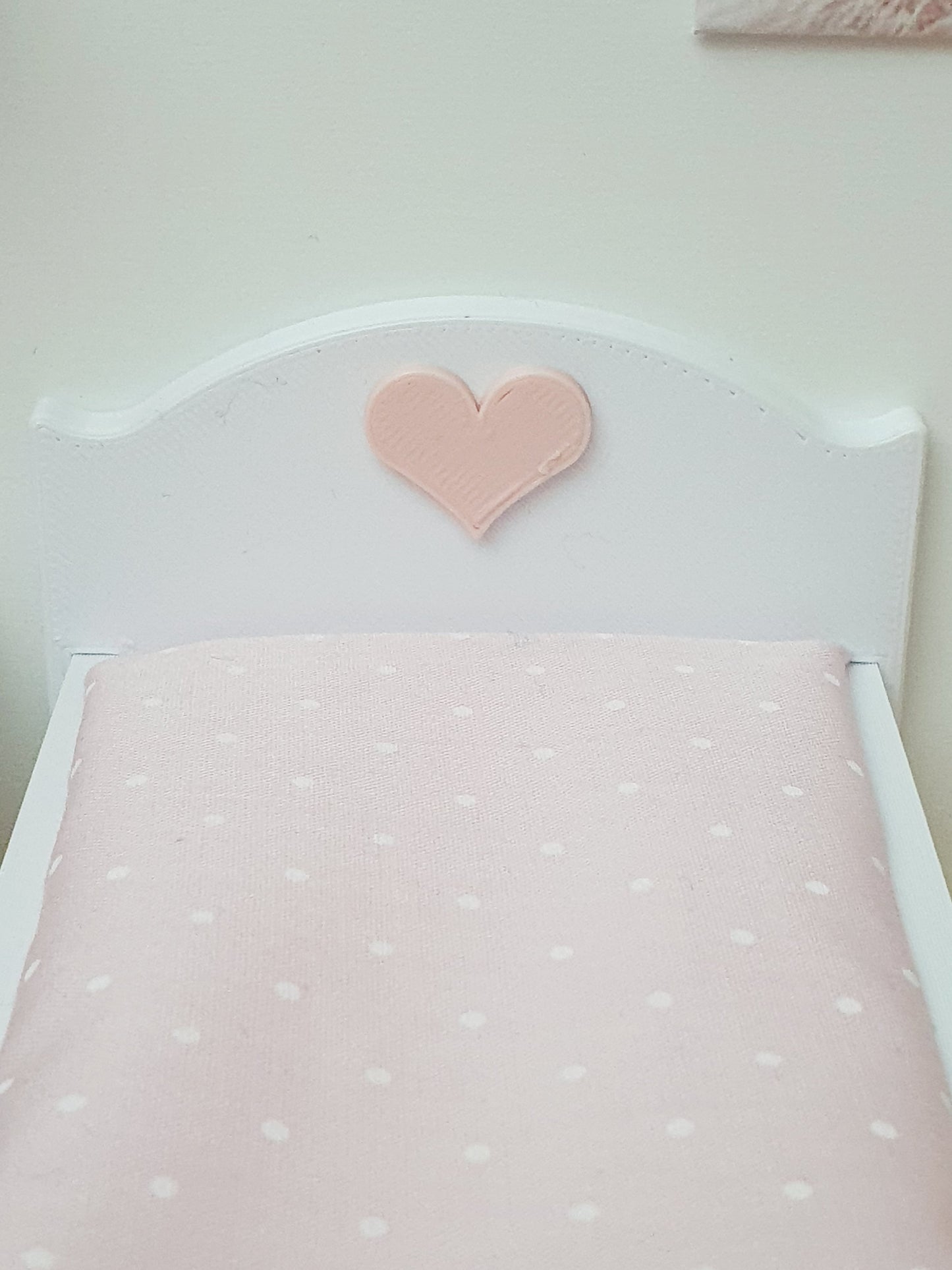 Dolls House Heart Junior Bed, Modern Doll House Furniture. 1:12th Scale, Miniature Bed