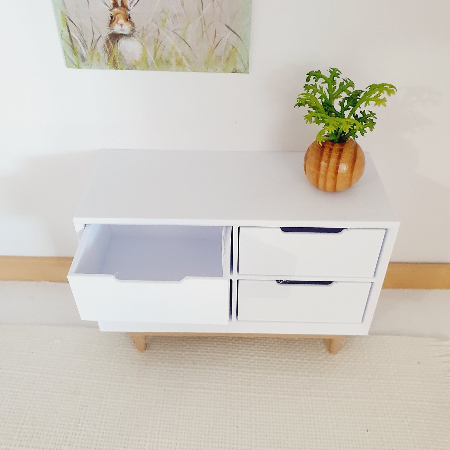 Dolls House Modern Sideboard with 4 opening drawers, Choice of Colours 1:12th Scale, Miniature chest of drawers (UN-5-D2-L1)