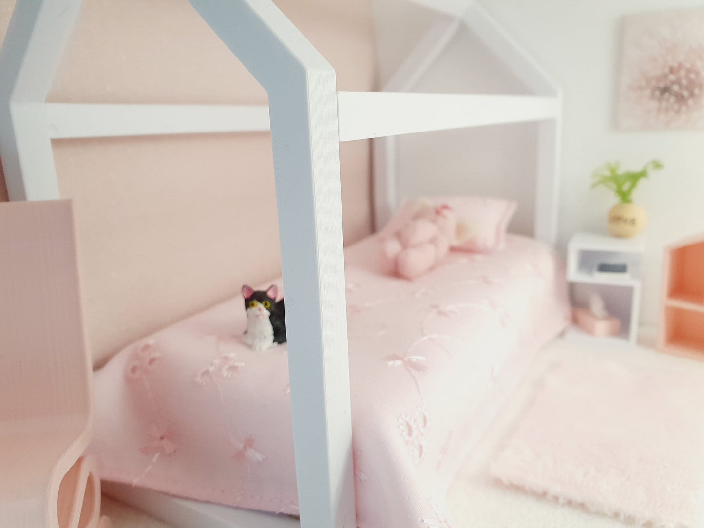 Dolls House Single House Bed with mattress, Choice of Colours, 1:12th Scale, Miniature Bed (BRHB)