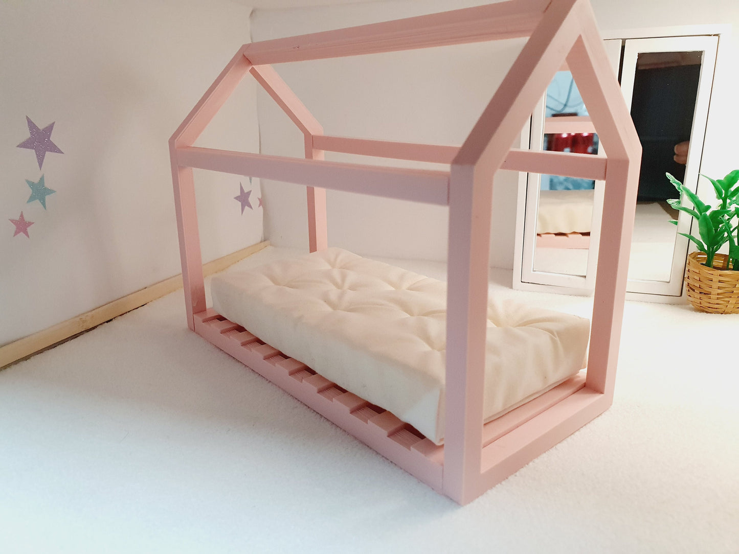 Dolls House Single House Bed with mattress, Choice of Colours, 1:12th Scale, Miniature Bed (BRHB)