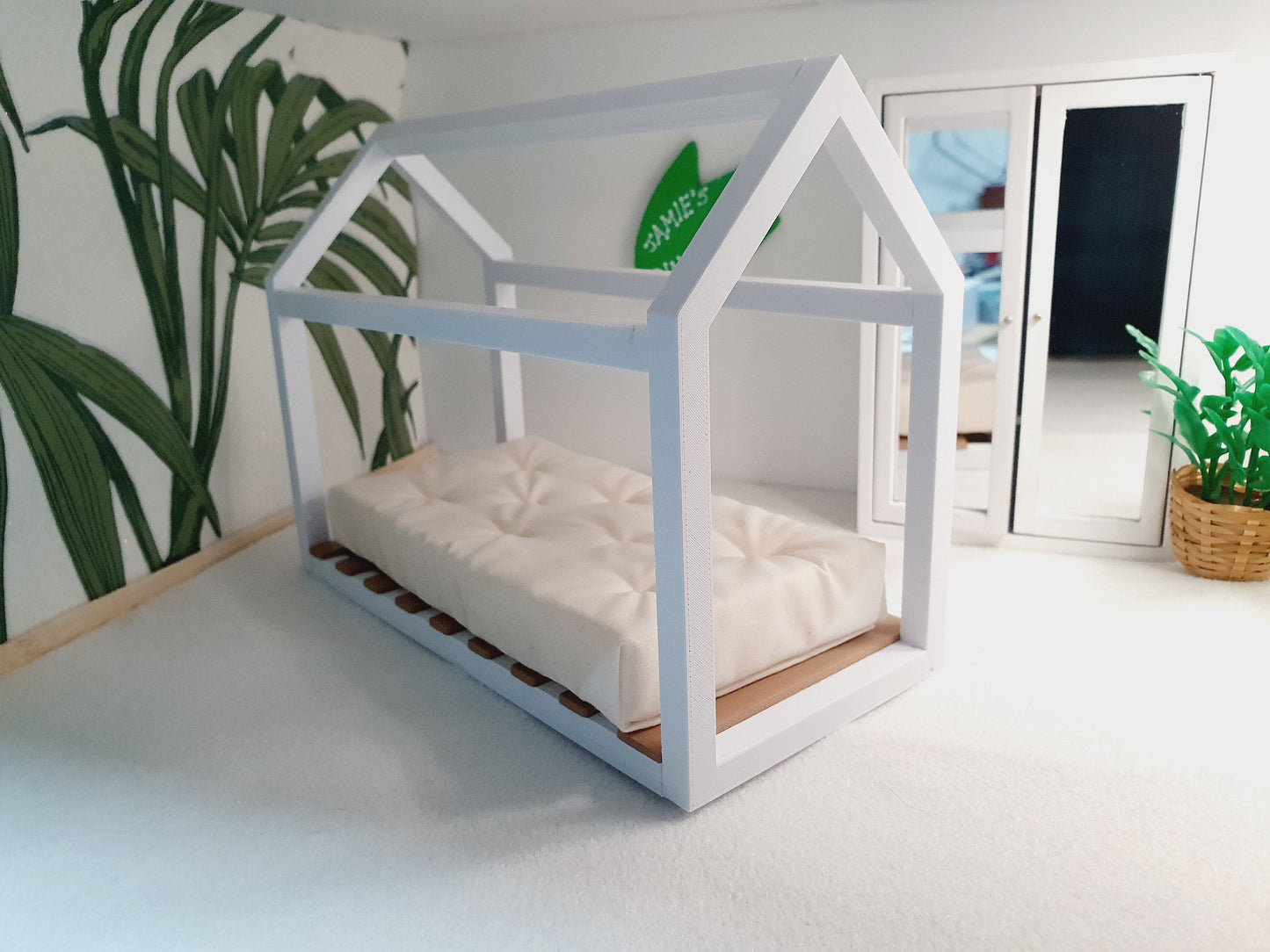 Dolls House Single House Bed with mattress, Choice of Colours, 1:12th Scale, Miniature Bed (BRHB)