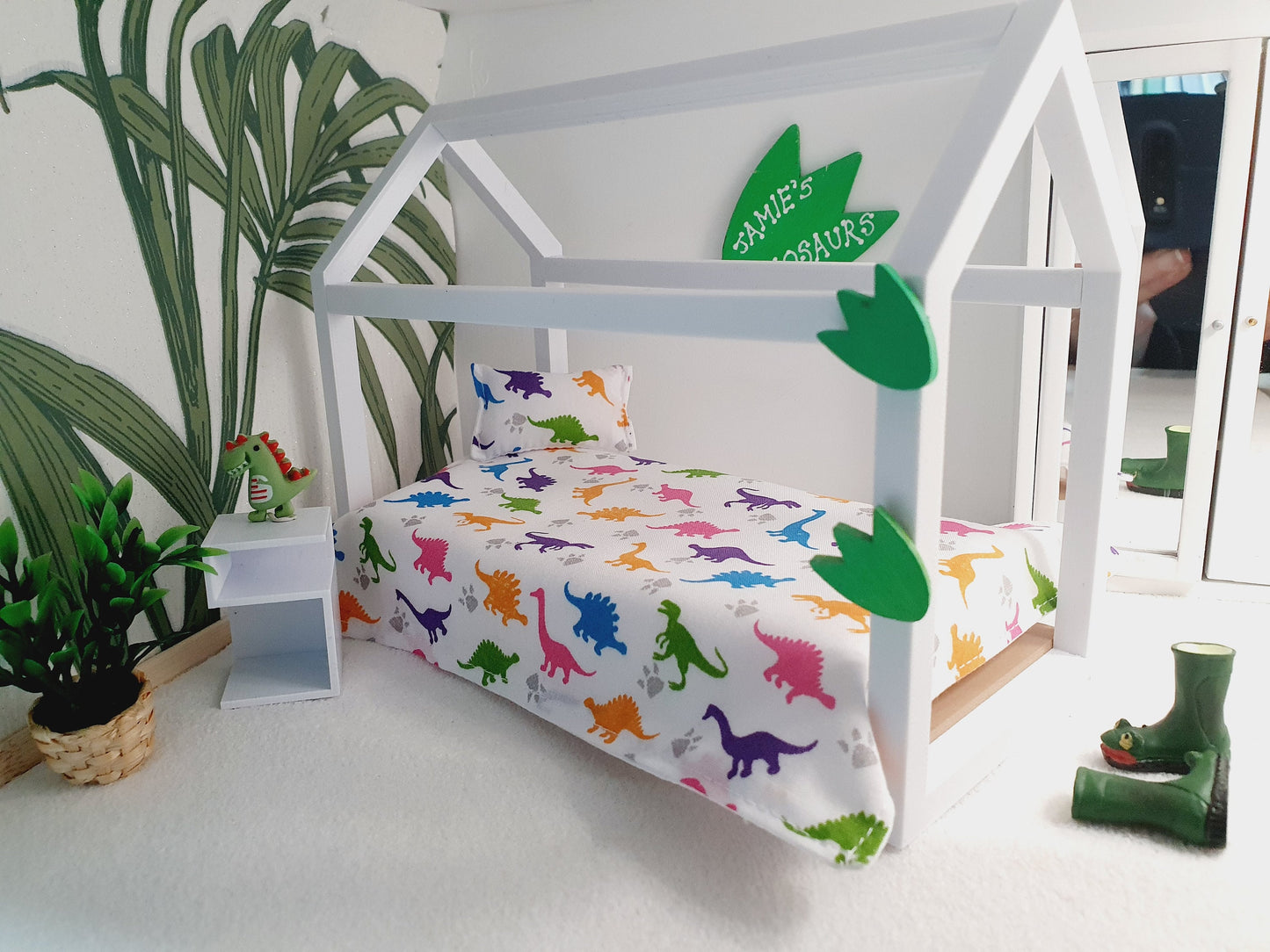Dolls House Single House Bed with mattress, Choice of Colours, 1:12th Scale, Miniature Bed (BRHB)
