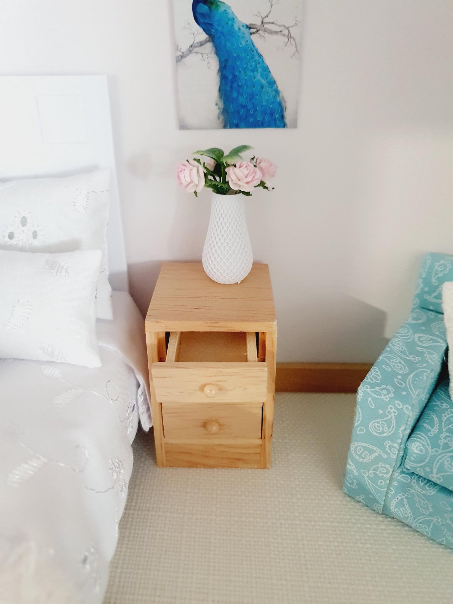 Dolls House Modern Wooden Bedside or Lounge Drawers with 3x Opening Drawers, 1:12th Scale, Miniature