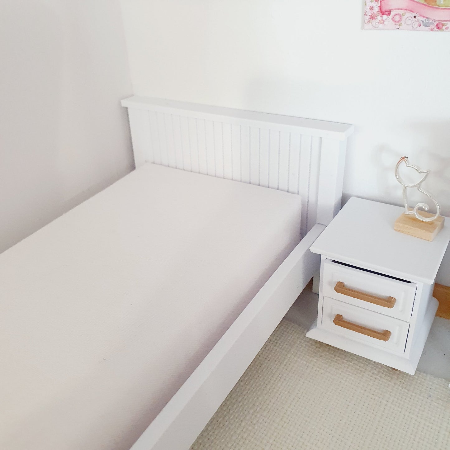 Dolls House Single Bed, Modern Doll House Furniture. 1:12th Scale, Miniature Bed, Choice of Colours (BRSB)