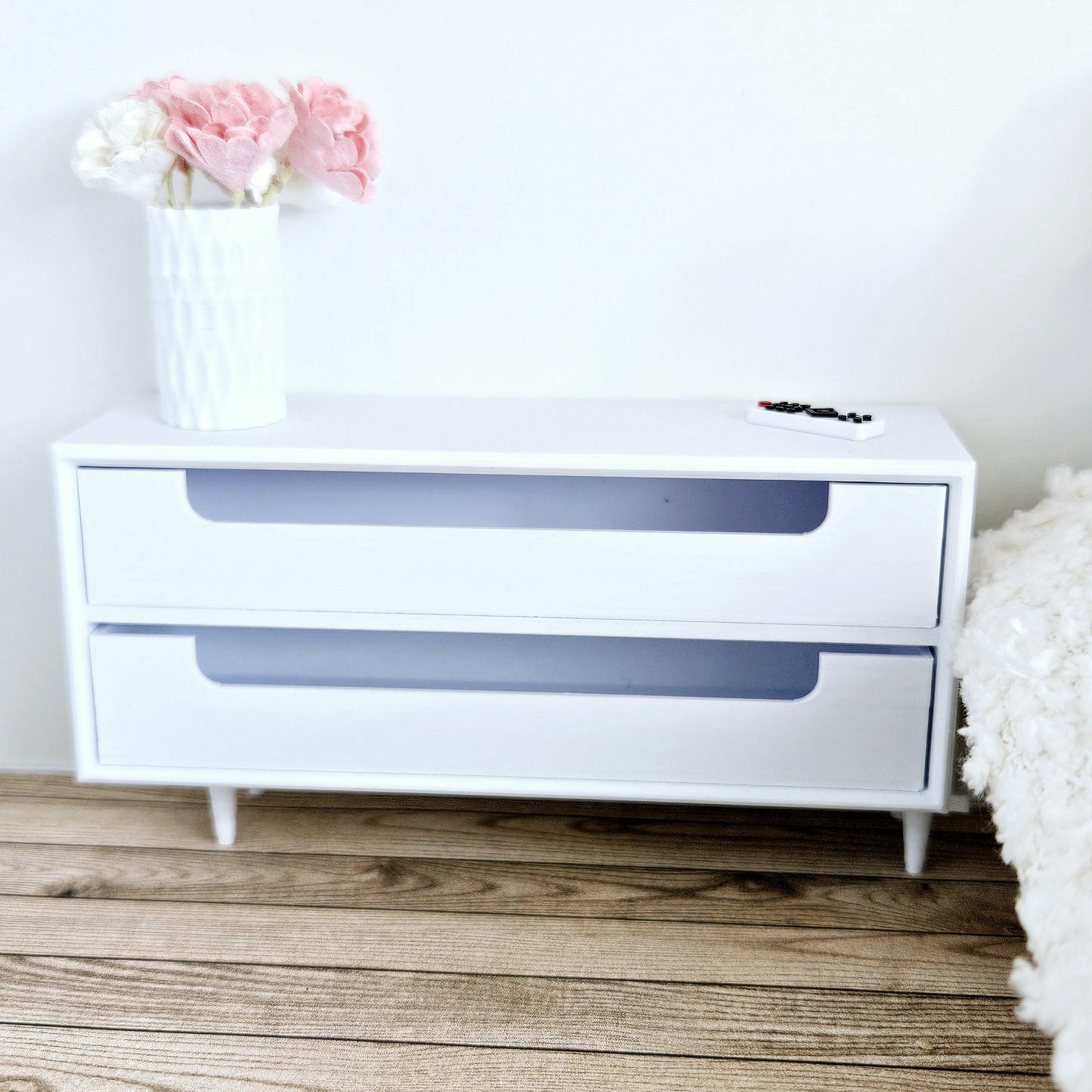 Dolls House Modern Chest of drawers with 2 opening drawers, Choice of Colours, 1:12th Scale, Miniature, perfect for the end of the bed