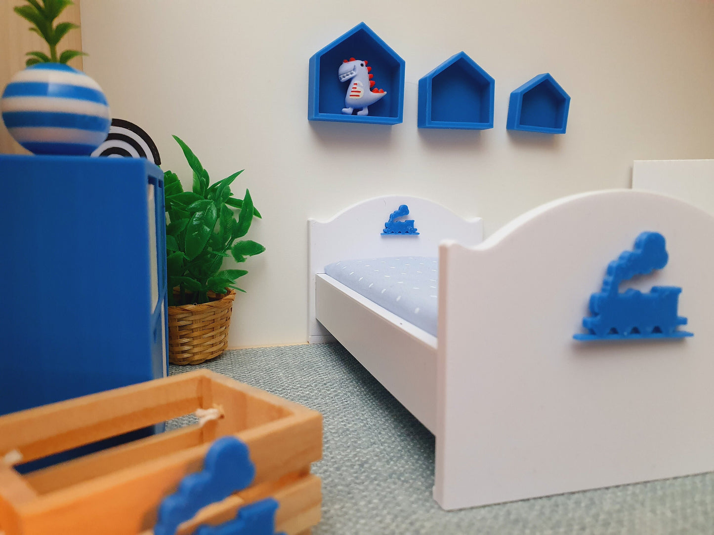 Dolls House Steam Train Junior Bed, 1:12th Scale, Miniature Bed