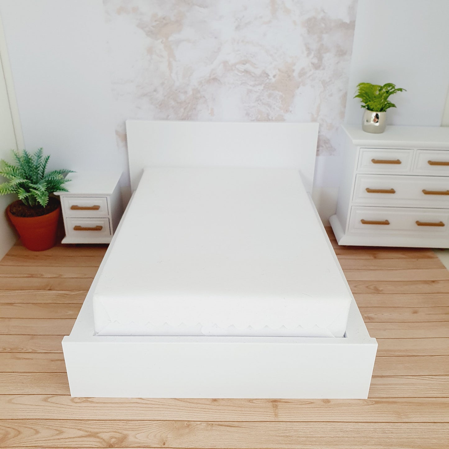 Dolls House Double Bed, Choice of Colours, 1:12th Scale, Miniature Bed with White Mattress