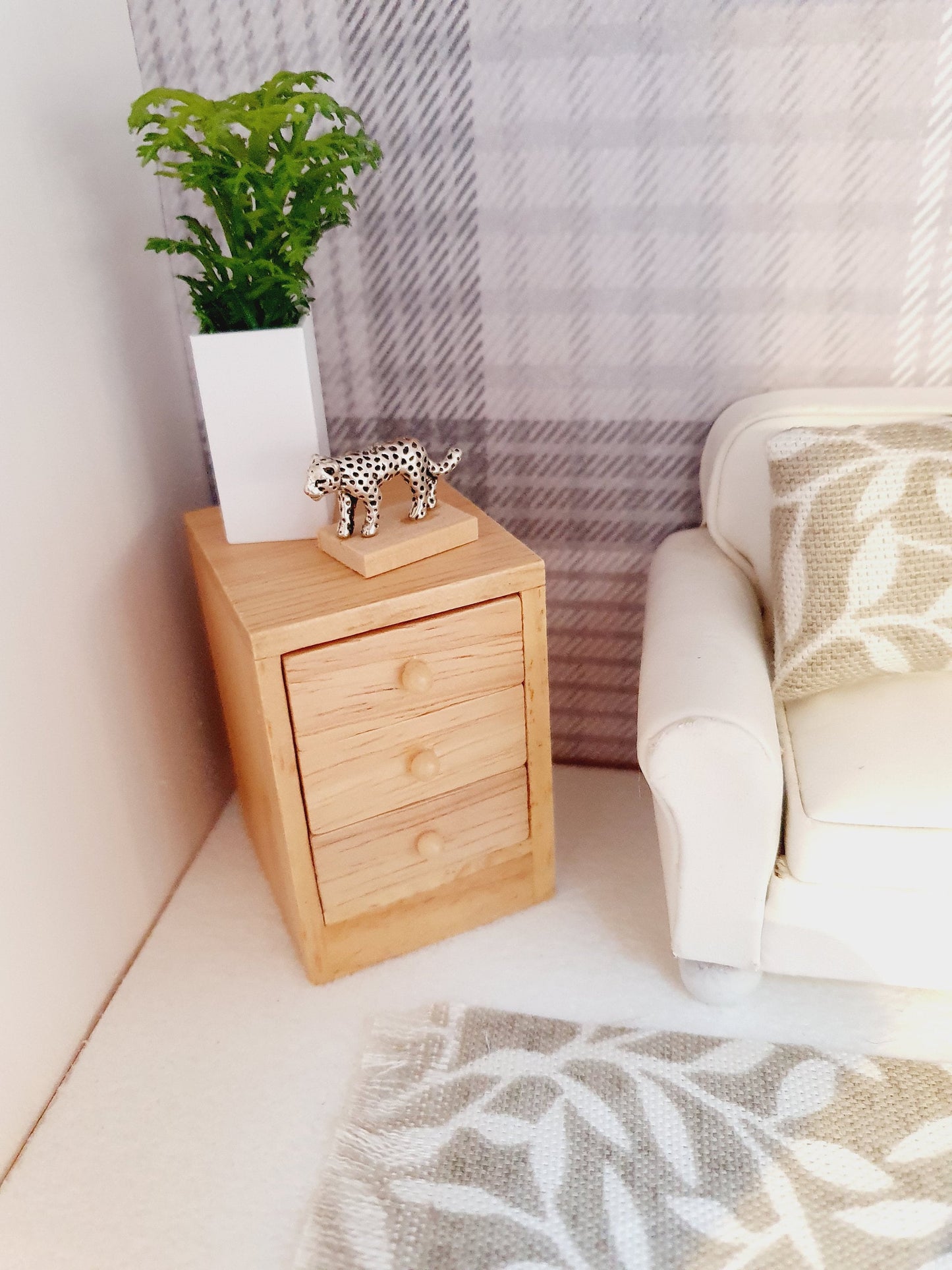 Dolls House Modern Wooden Bedside or Lounge Drawers with 3x Opening Drawers, 1:12th Scale, Miniature