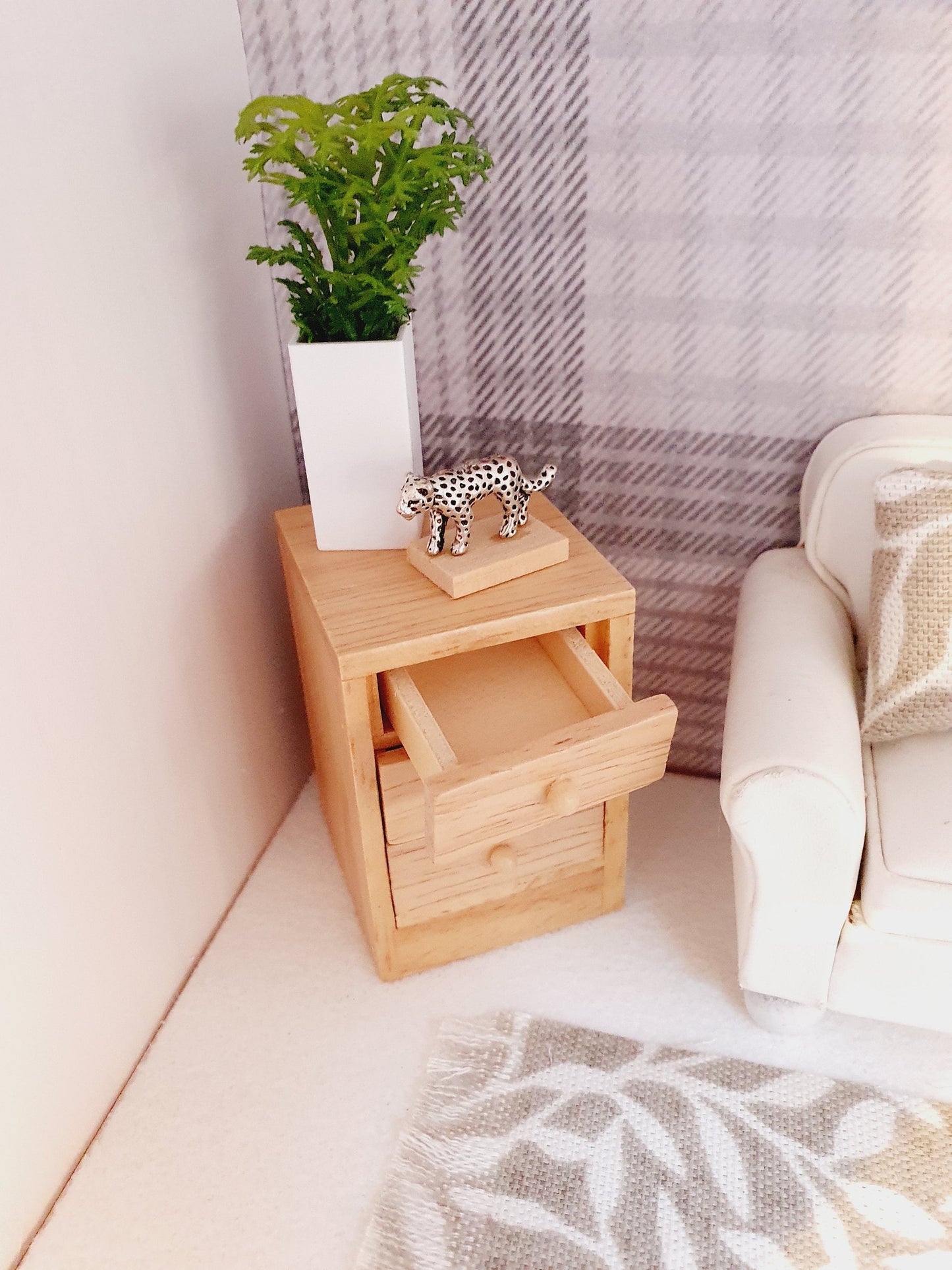 Dolls House Modern Wooden Bedside or Lounge Drawers with 3x Opening Drawers, 1:12th Scale, Miniature