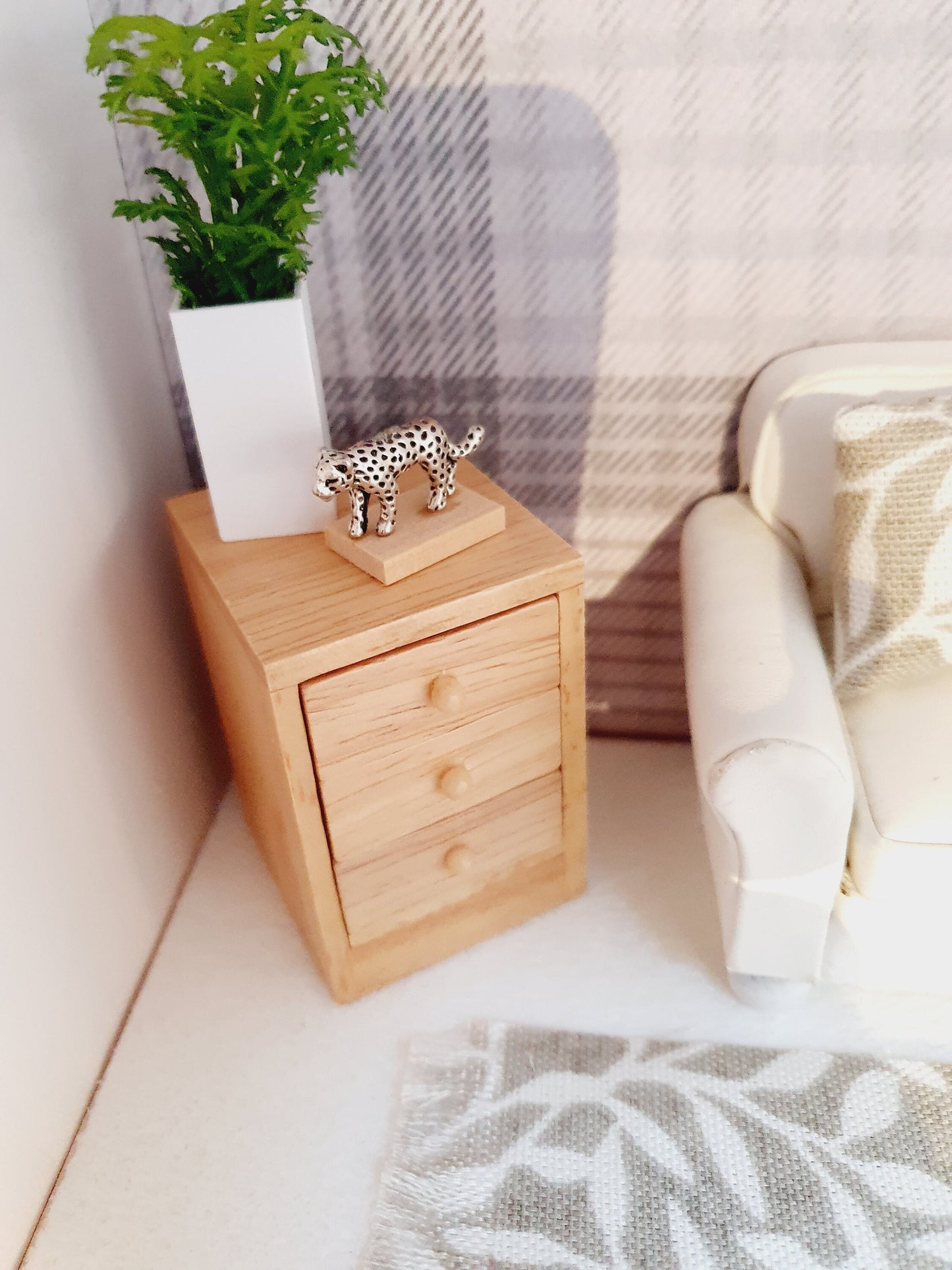 Dolls House Modern Wooden Bedside or Lounge Drawers with 3x Opening Drawers, 1:12th Scale, Miniature