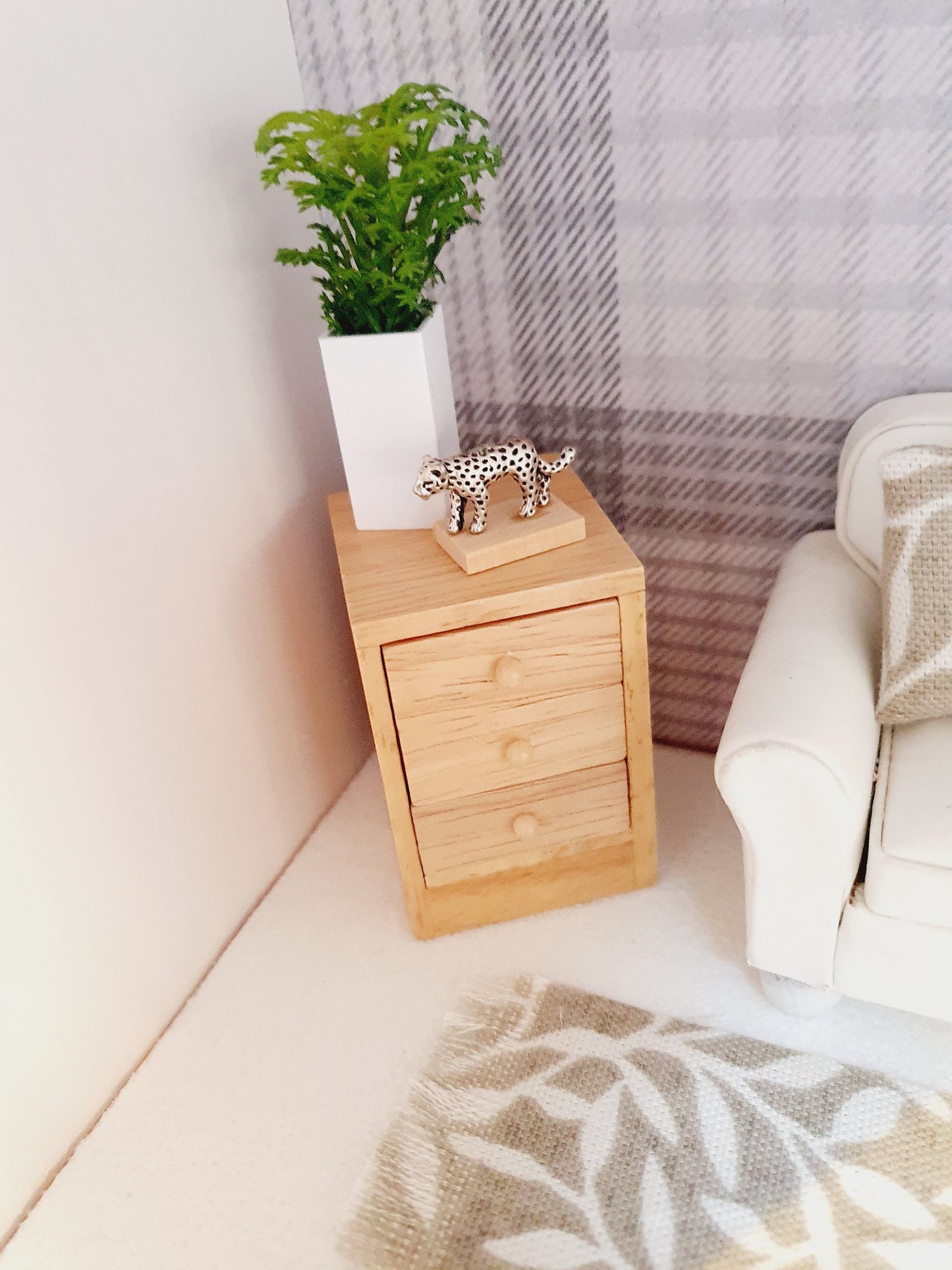 Dolls House Modern Wooden Bedside or Lounge Drawers with 3x Opening Drawers, 1:12th Scale, Miniature