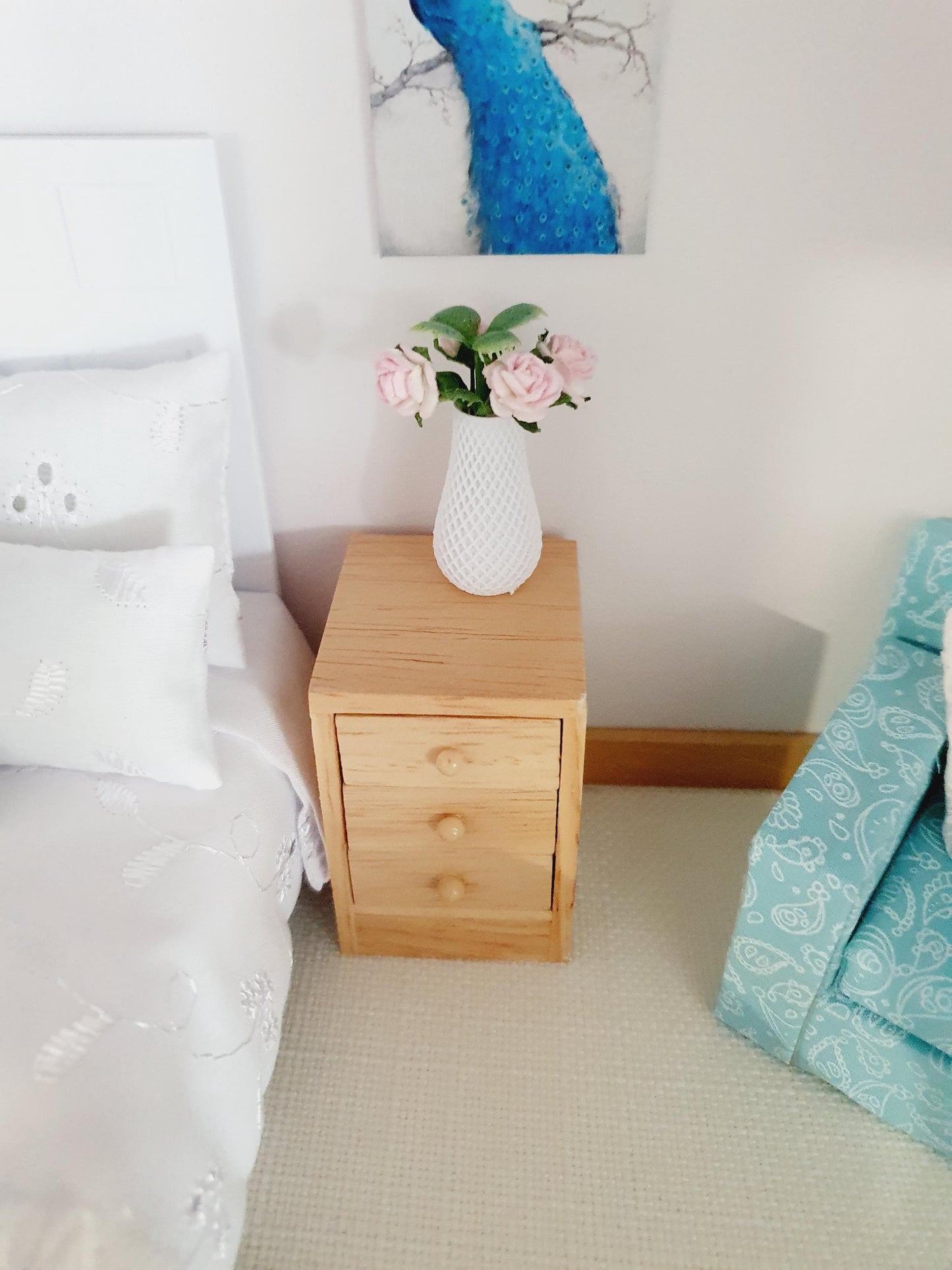 Dolls House Modern Wooden Bedside or Lounge Drawers with 3x Opening Drawers, 1:12th Scale, Miniature
