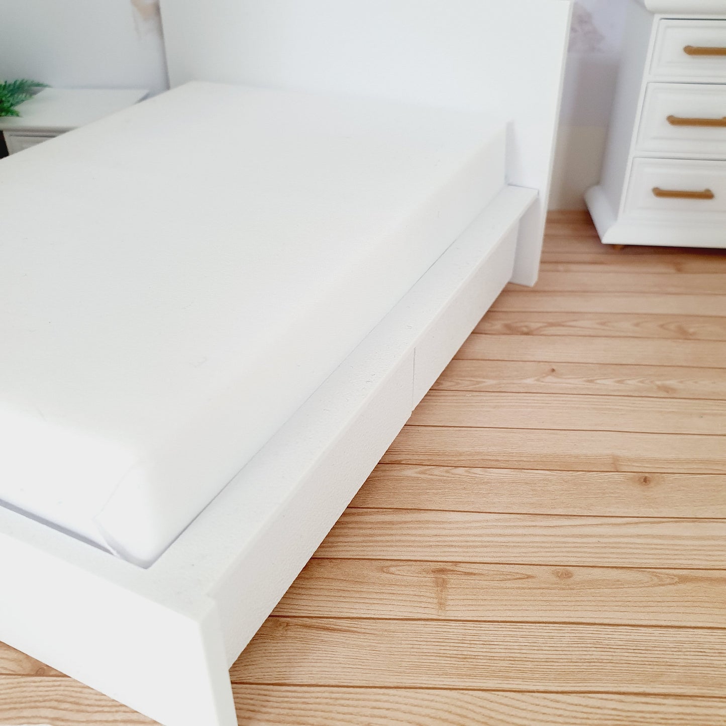 Dolls House Double Bed, Choice of Colours, 1:12th Scale, Miniature Bed with White Mattress