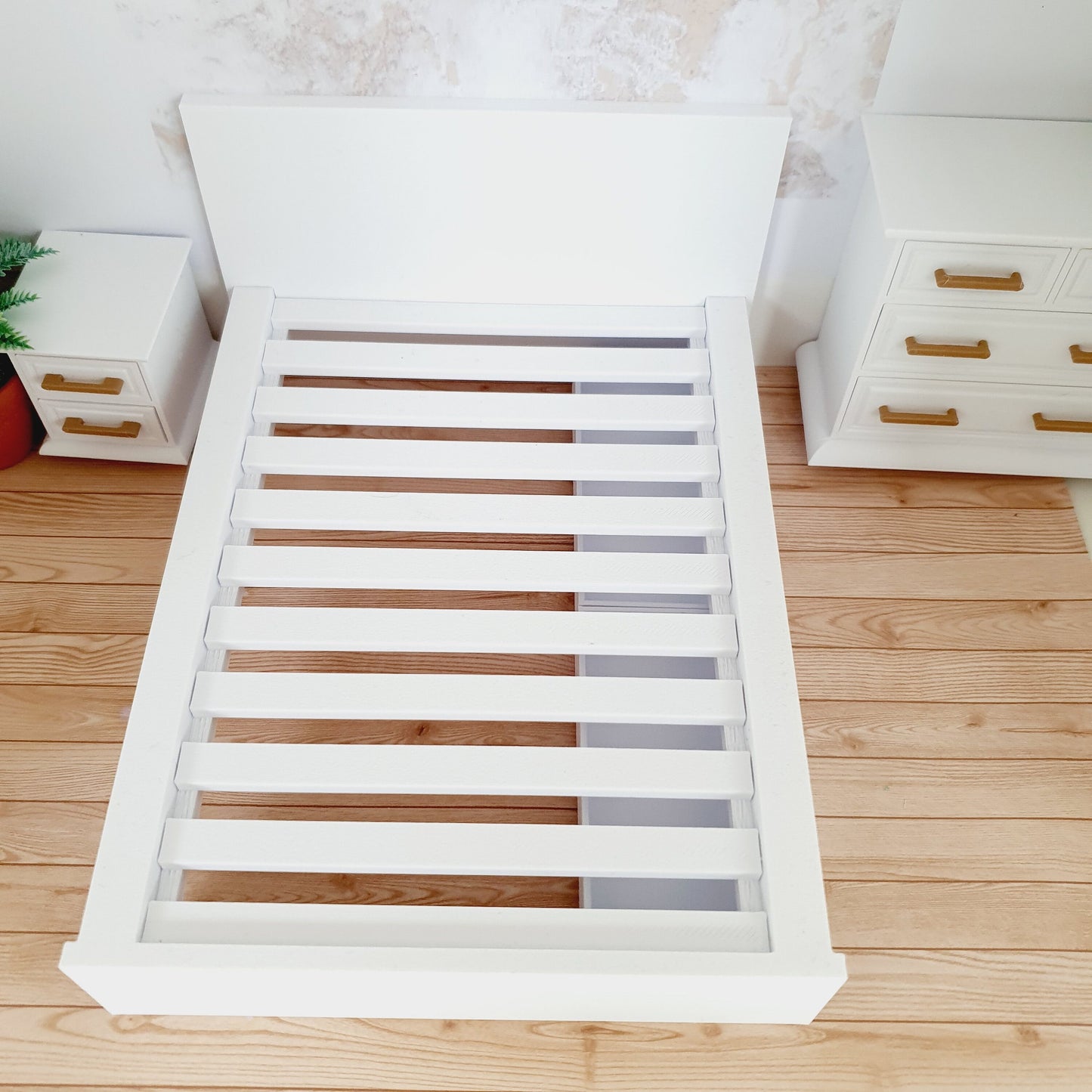 Dolls House Double Bed, Choice of Colours, 1:12th Scale, Miniature Bed with White Mattress