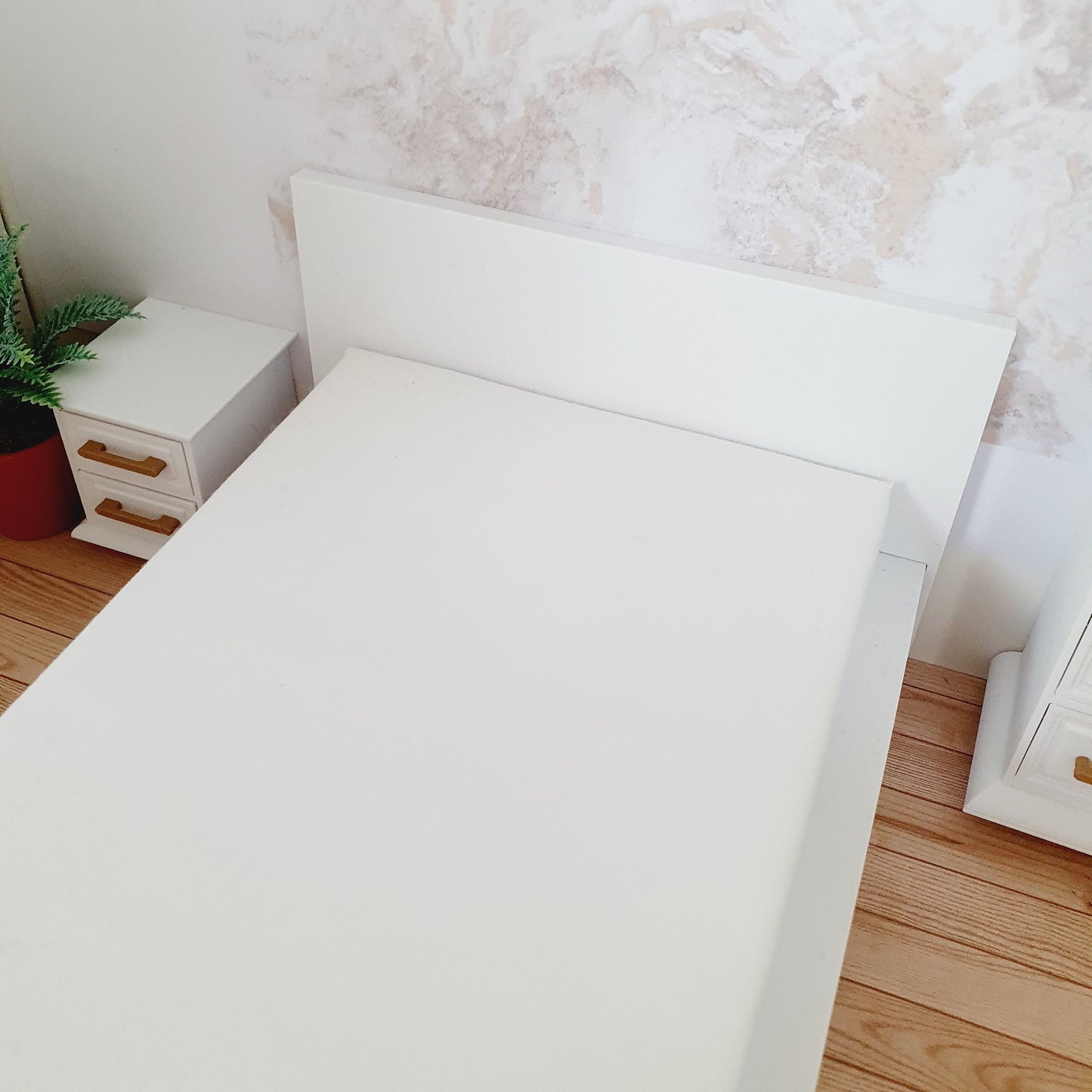 Dolls House Double Bed, Choice of Colours, 1:12th Scale, Miniature Bed with White Mattress