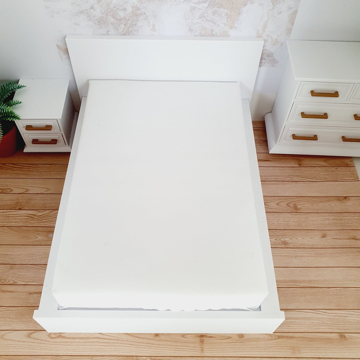 Dolls House Double Bed, Choice of Colours, 1:12th Scale, Miniature Bed with White Mattress