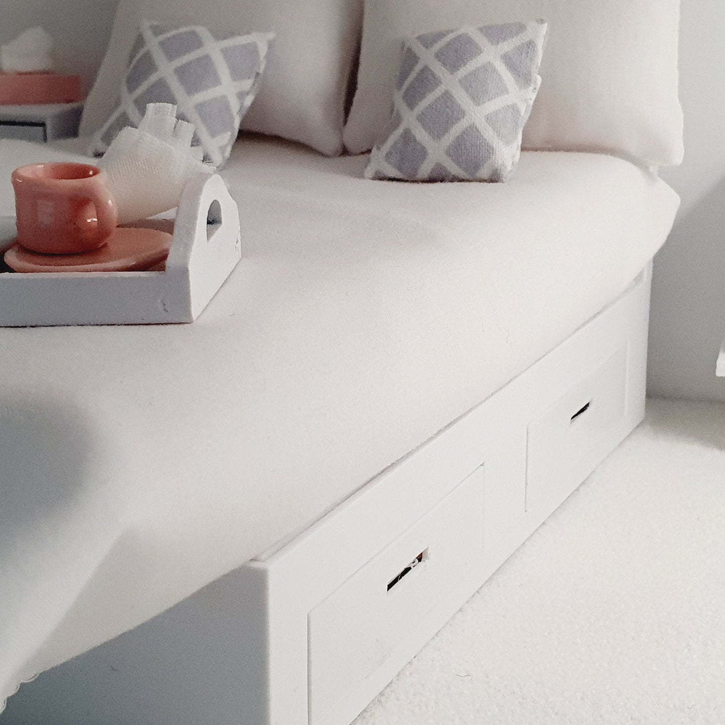 Dolls House Modern Choice of Colours, Double Bed High Headboard & Opening Drawers 1:12th Scale, Miniature Double Bed (BRTB)
