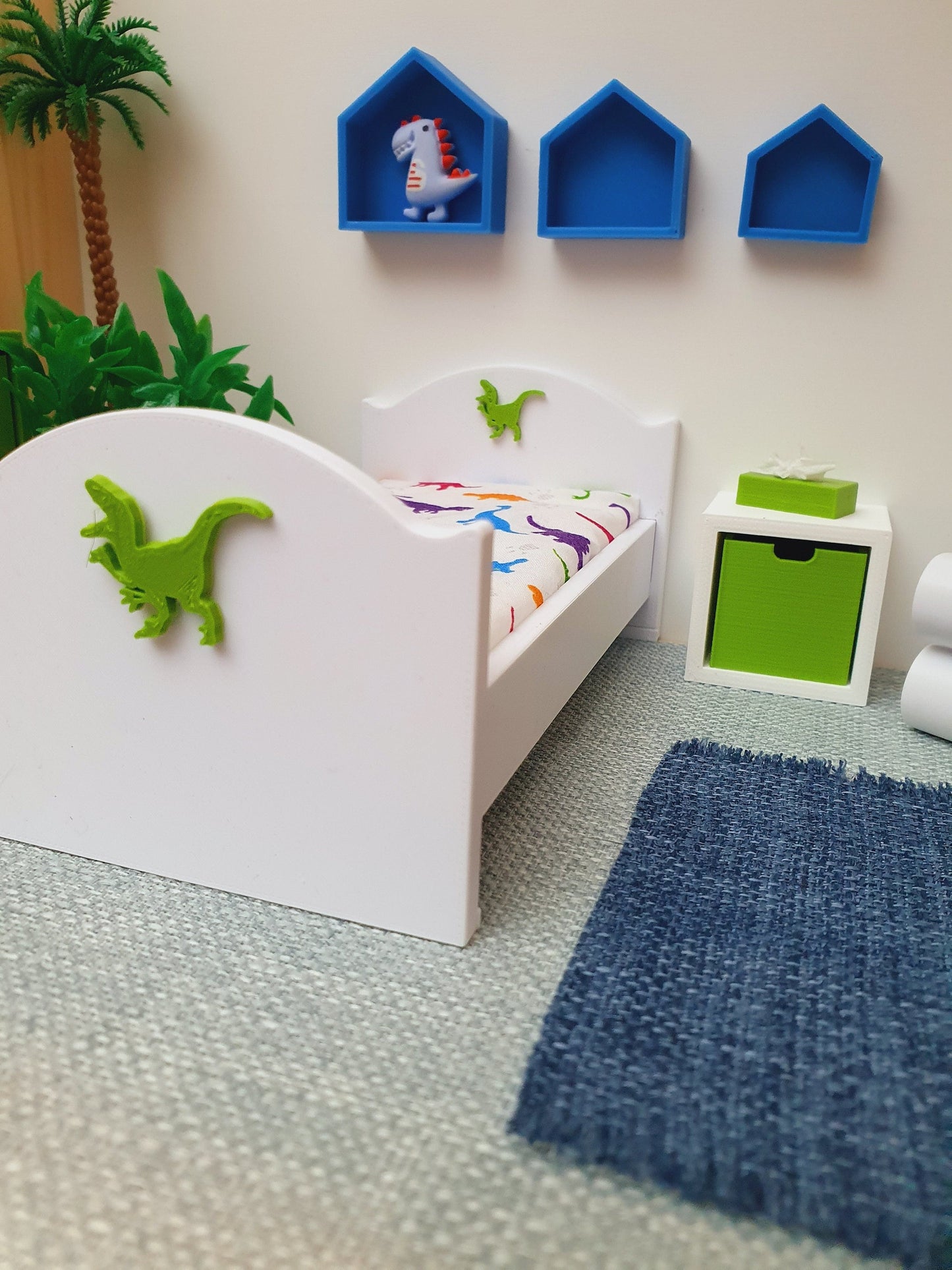 Dolls House Dinosaur Junior Bed White, 1:12th Scale Children's furniture, Miniature Bed