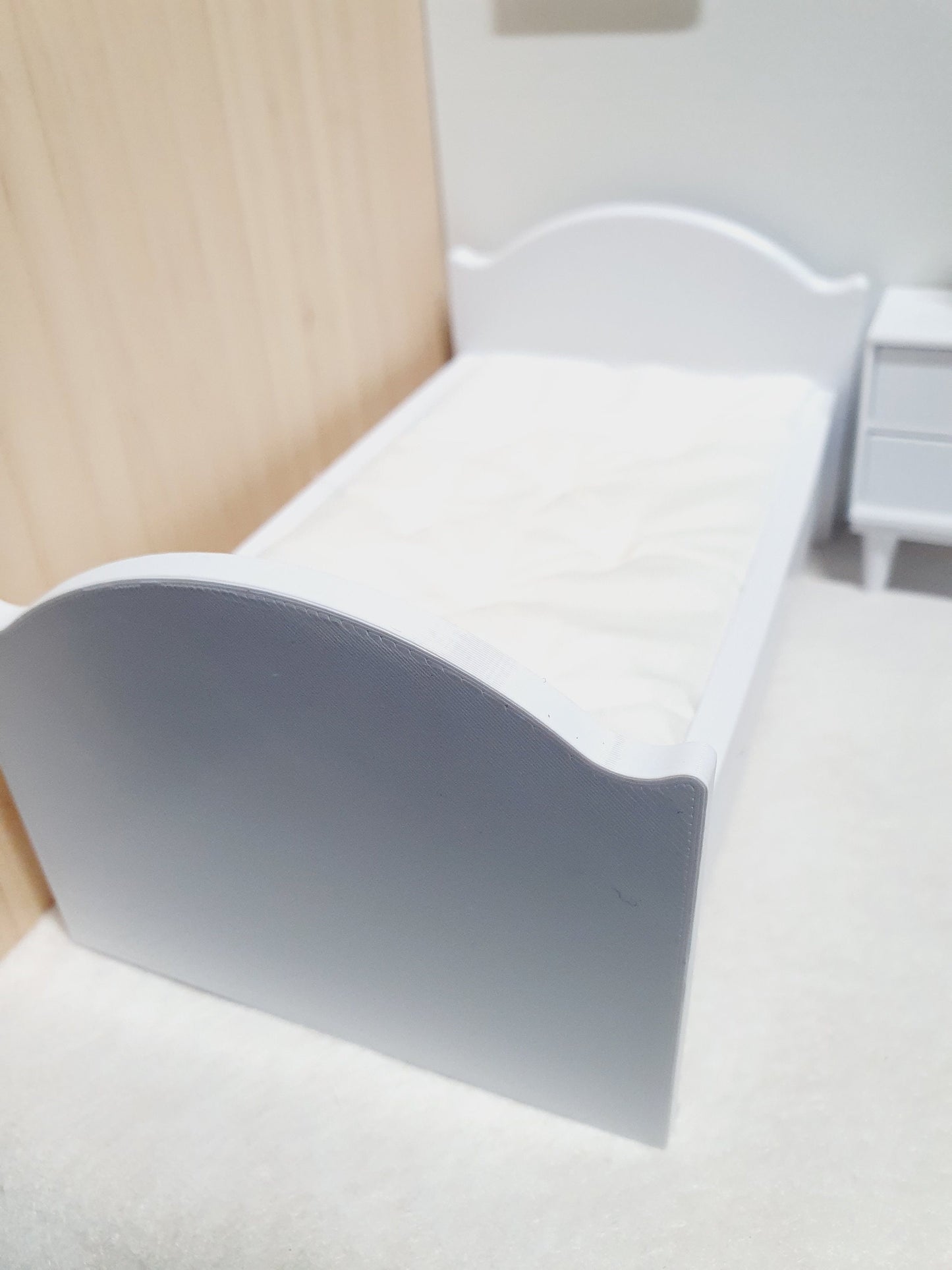 Dolls House Single Bed, Modern Doll House Furniture. 1:12th Scale, Miniature Bed, Choice of Colours (BRSCB)