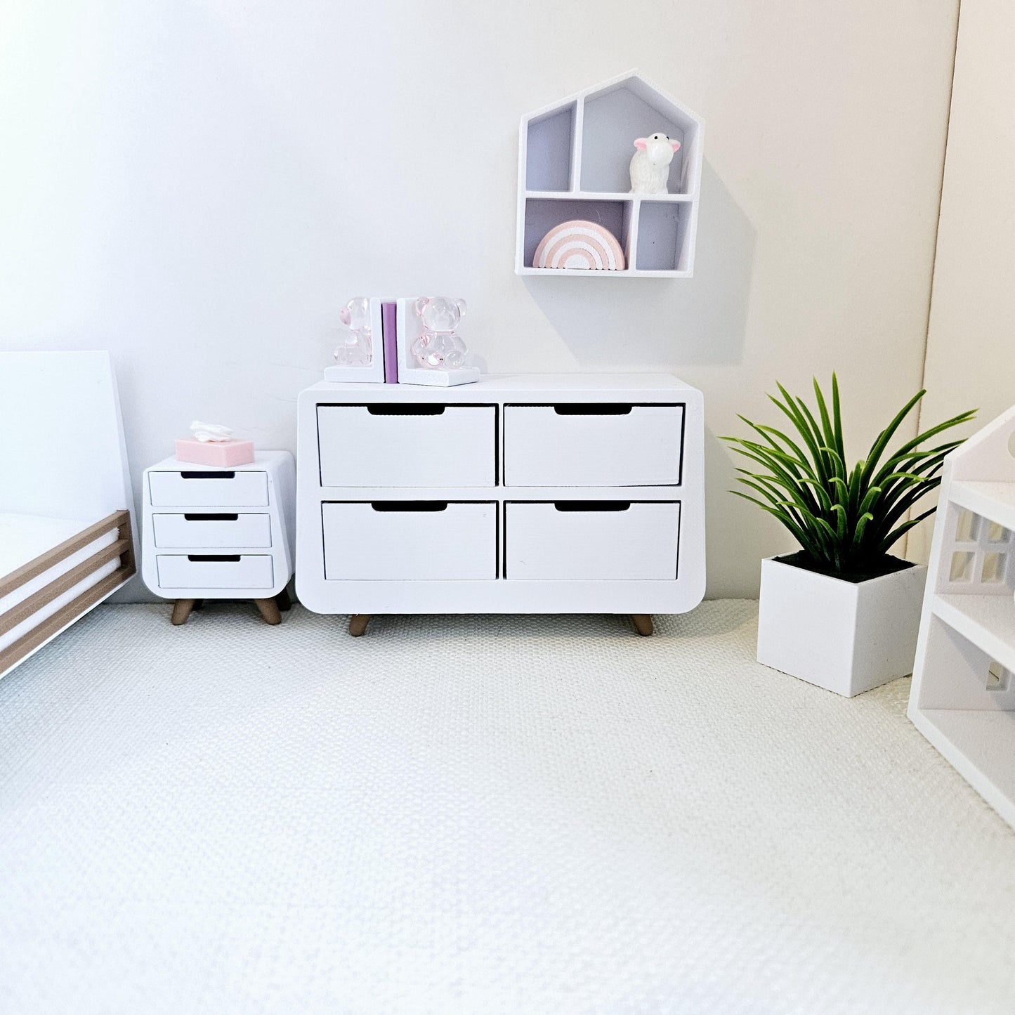 Dolls House Modern Chest of Drawers | 4 Working Drawers | Choice of Colours | 1:12 Scale Miniature