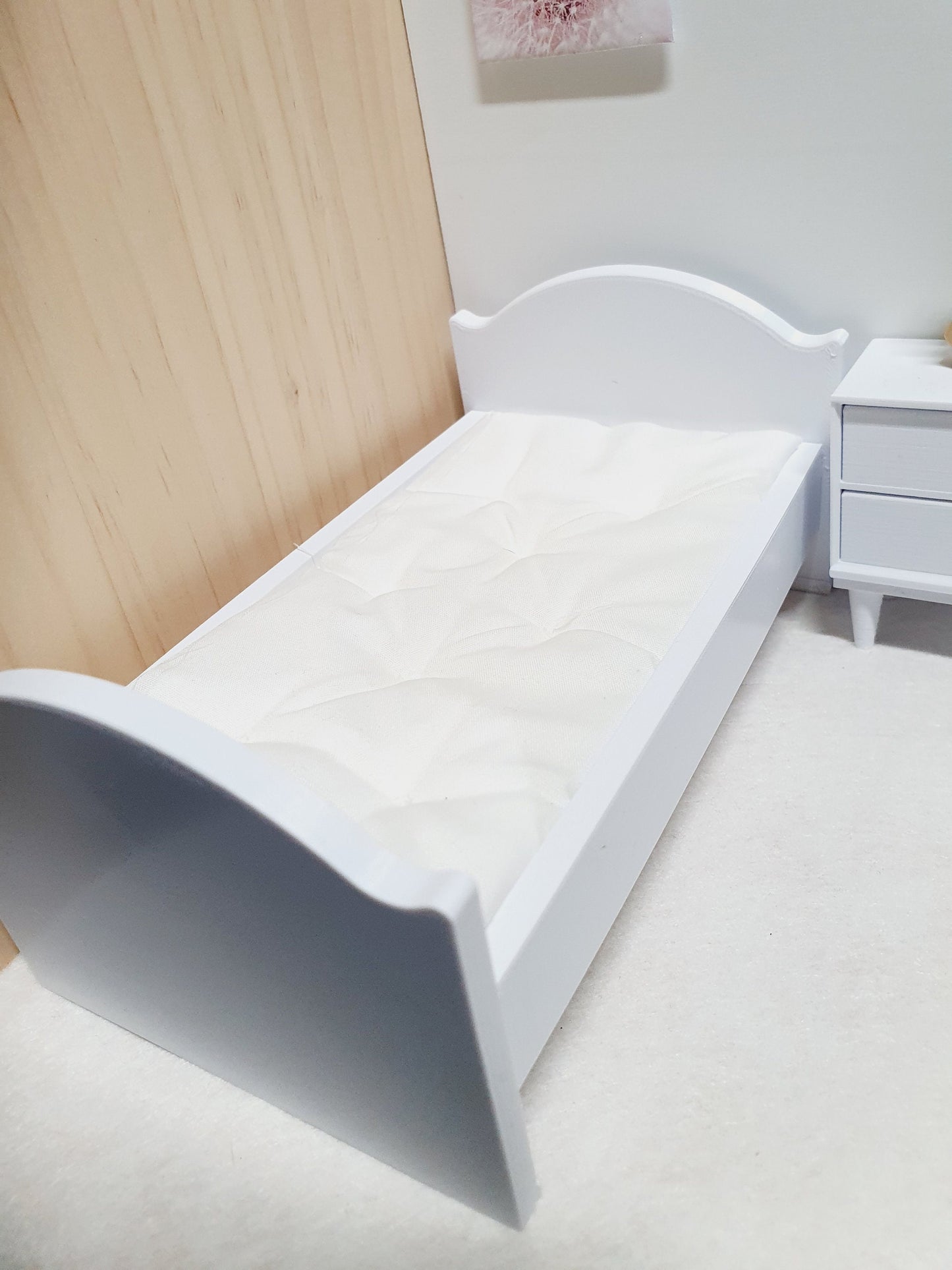 Dolls House Single Bed, Modern Doll House Furniture. 1:12th Scale, Miniature Bed, Choice of Colours (BRSCB)