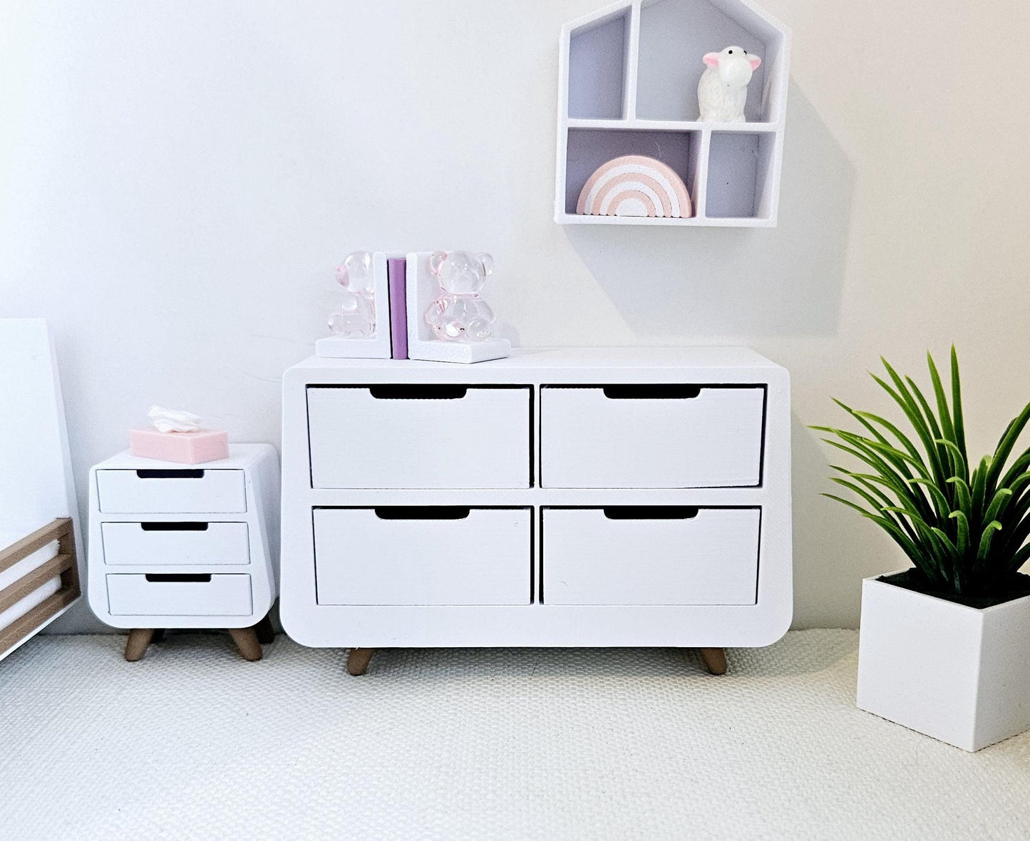 Dolls House Modern Chest of Drawers | 4 Working Drawers | Choice of Colours | 1:12 Scale Miniature