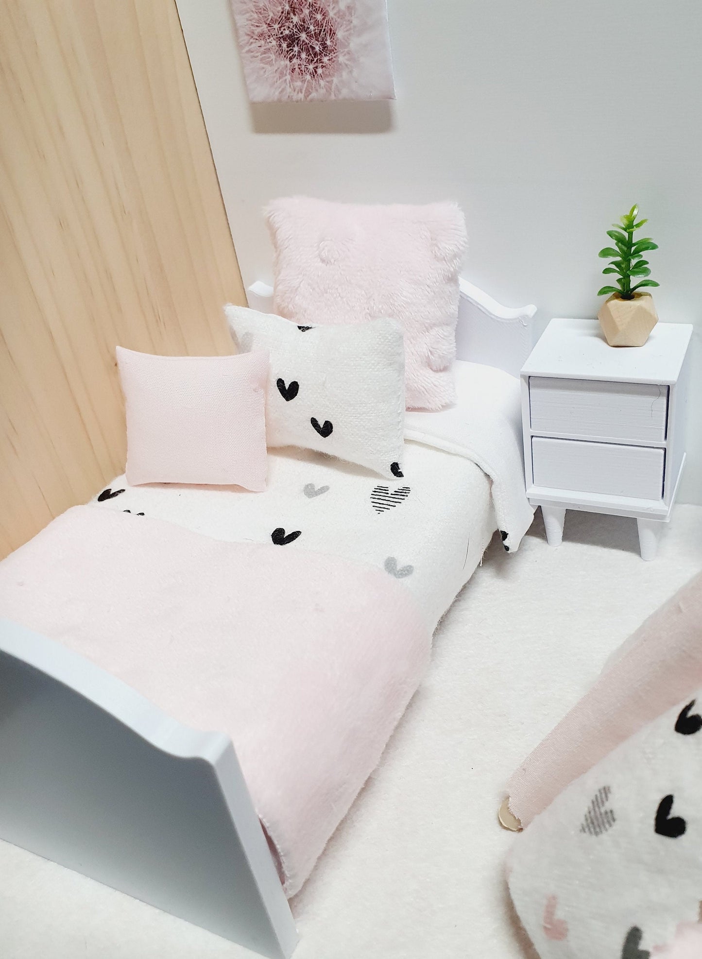 Dolls House Single Bed, Modern Doll House Furniture. 1:12th Scale, Miniature Bed, Choice of Colours (BRSCB)