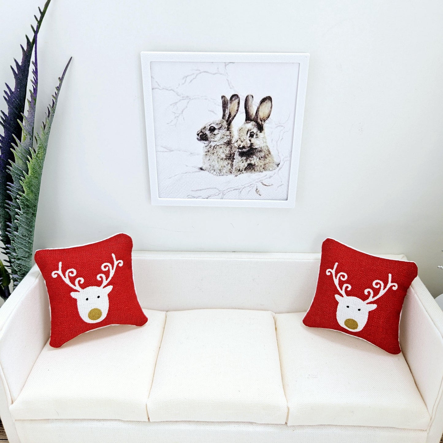 Dolls House Modern Framed Wall Art, Winter Rabbit Scene print, 12th scale, miniature wall picture for any room