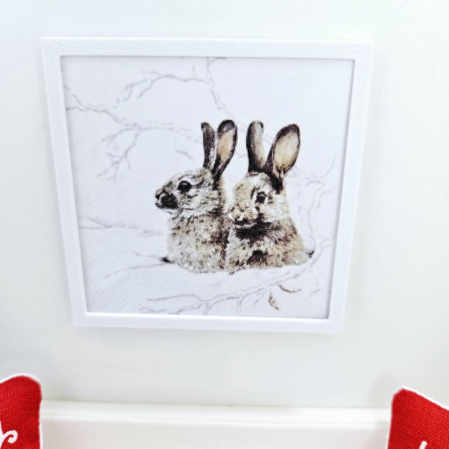 Dolls House Modern Framed Wall Art, Winter Rabbit Scene print, 12th scale, miniature wall picture for any room