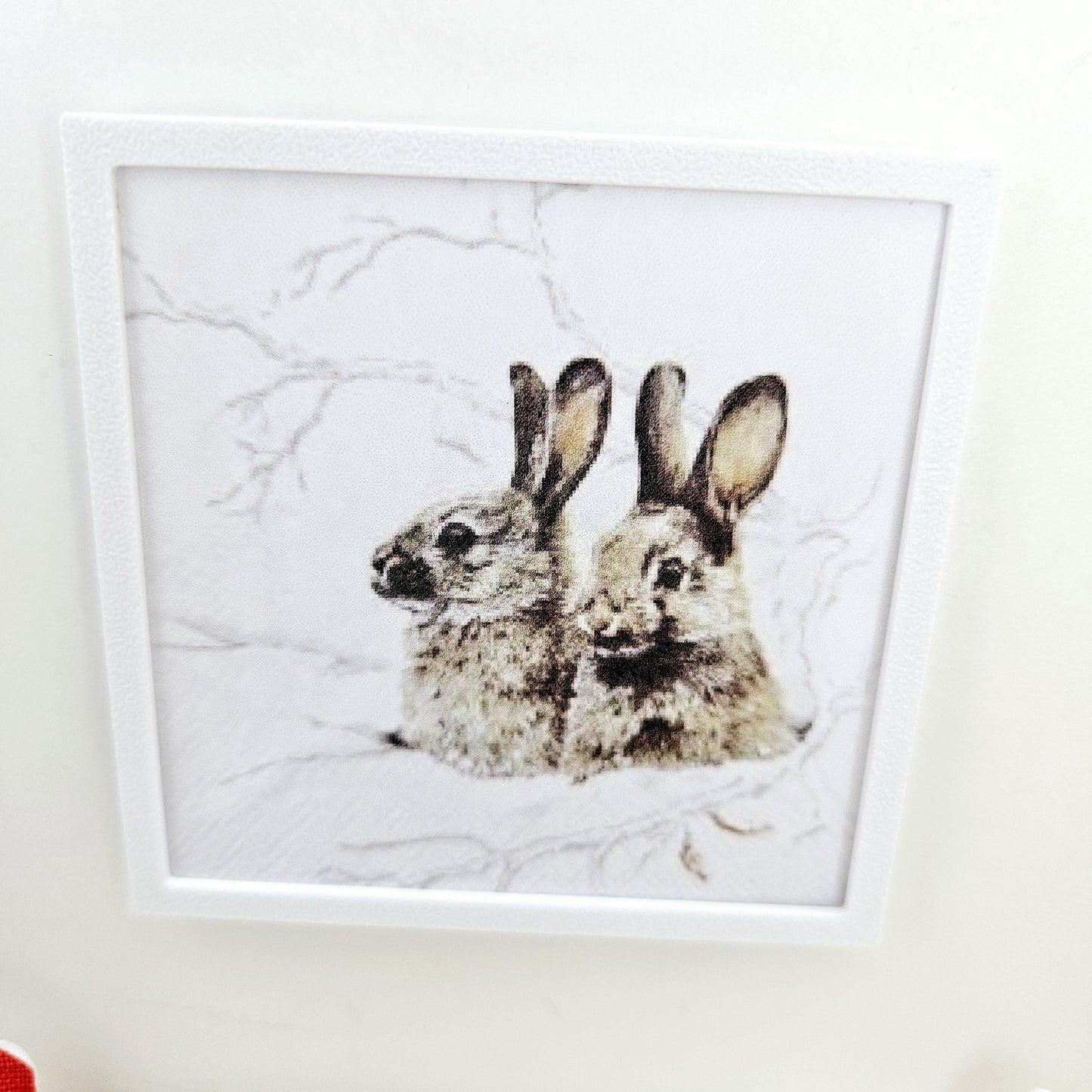 Dolls House Modern Framed Wall Art, Winter Rabbit Scene print, 12th scale, miniature wall picture for any room