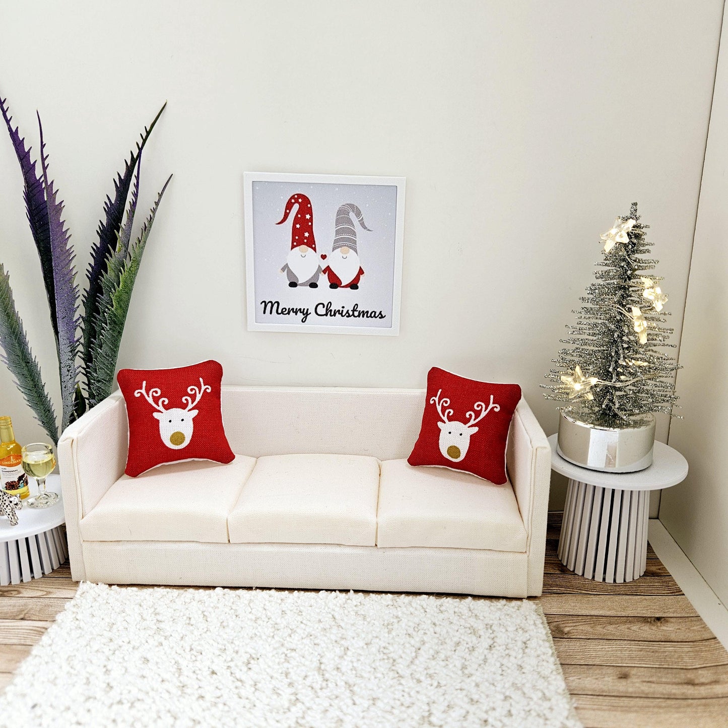 Dolls House Modern Framed Wall Art, Christmas Gonks print, 12th scale, miniature wall picture for any room