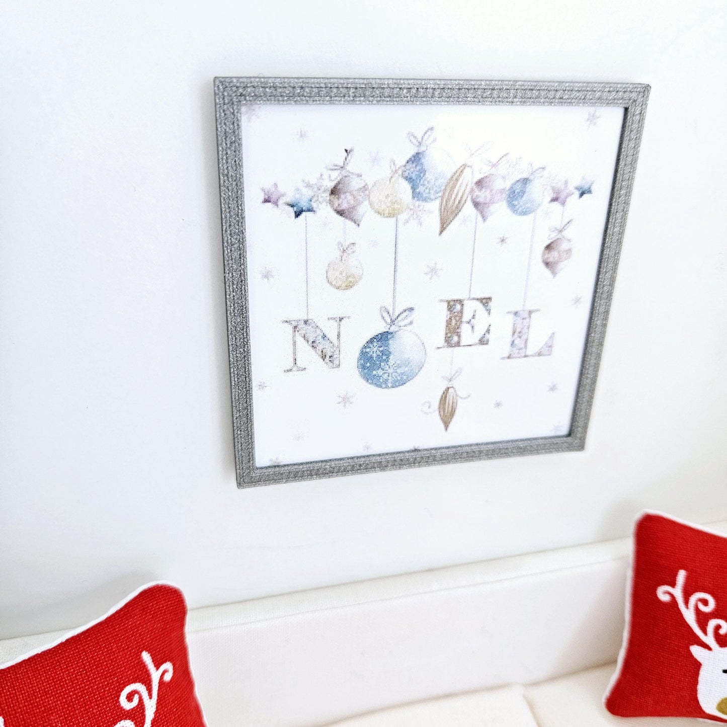 Dolls House Modern Framed Wall Art, Christmas Noel print, 12th scale, miniature wall picture for any room