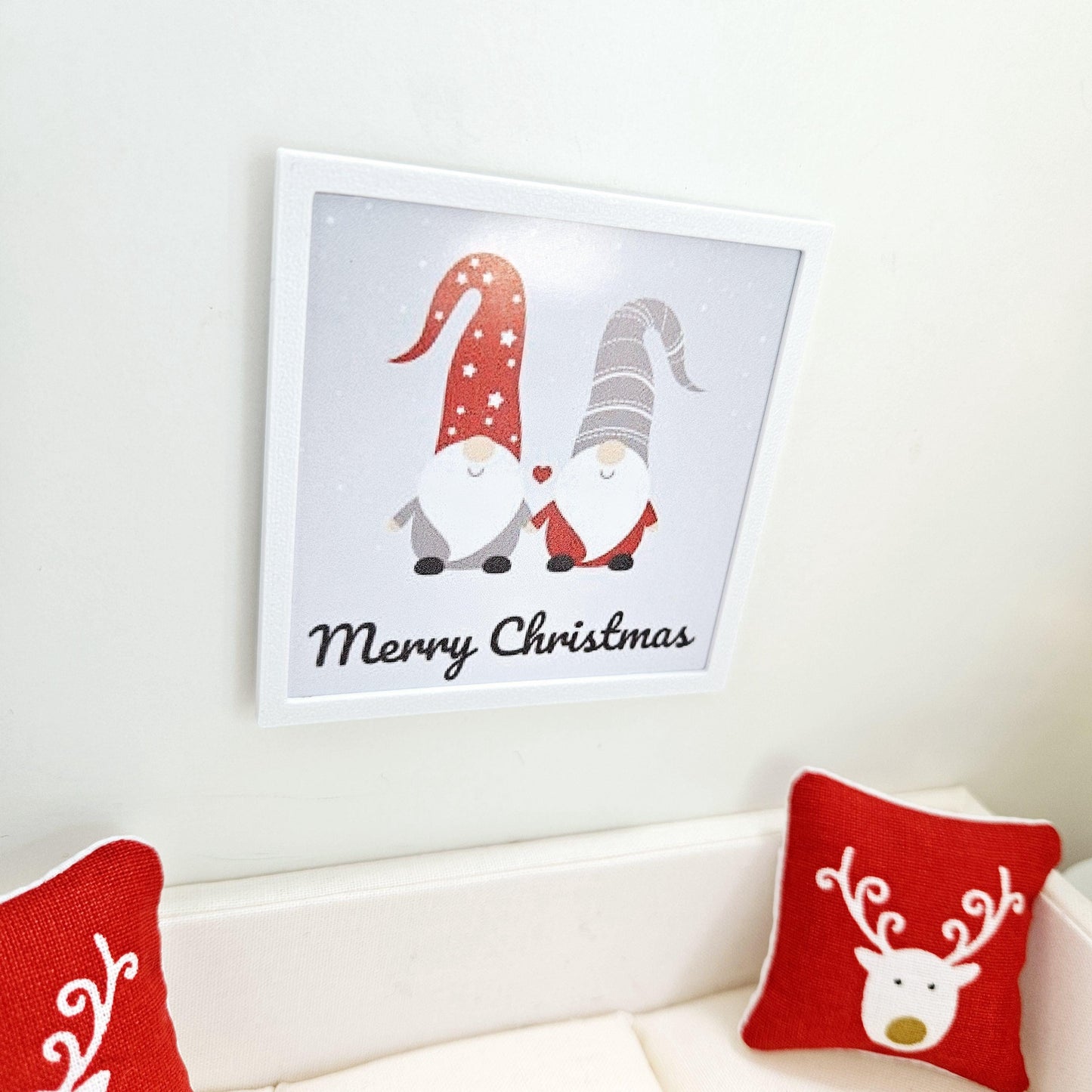 Dolls House Modern Framed Wall Art, Christmas Gonks print, 12th scale, miniature wall picture for any room
