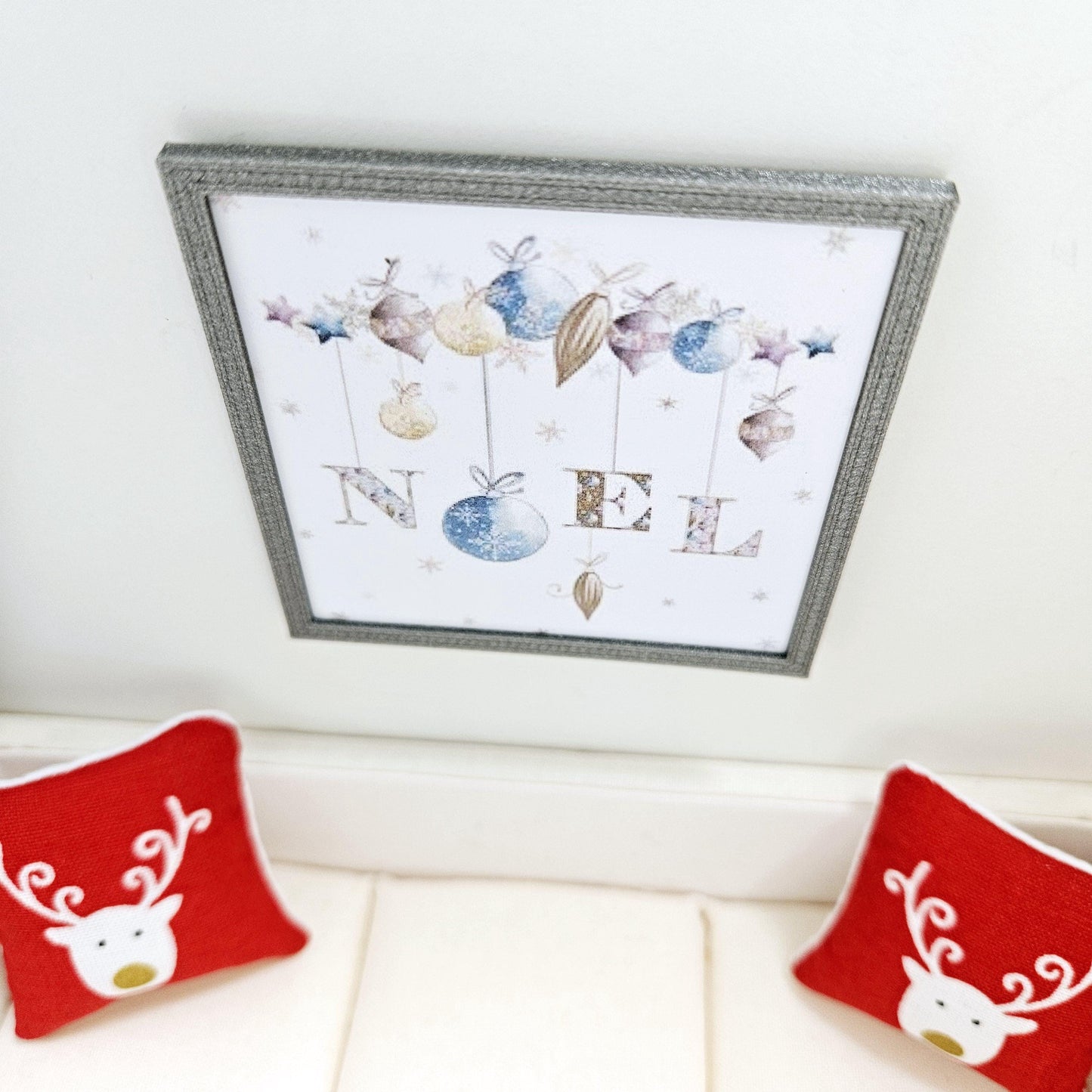 Dolls House Modern Framed Wall Art, Christmas Noel print, 12th scale, miniature wall picture for any room