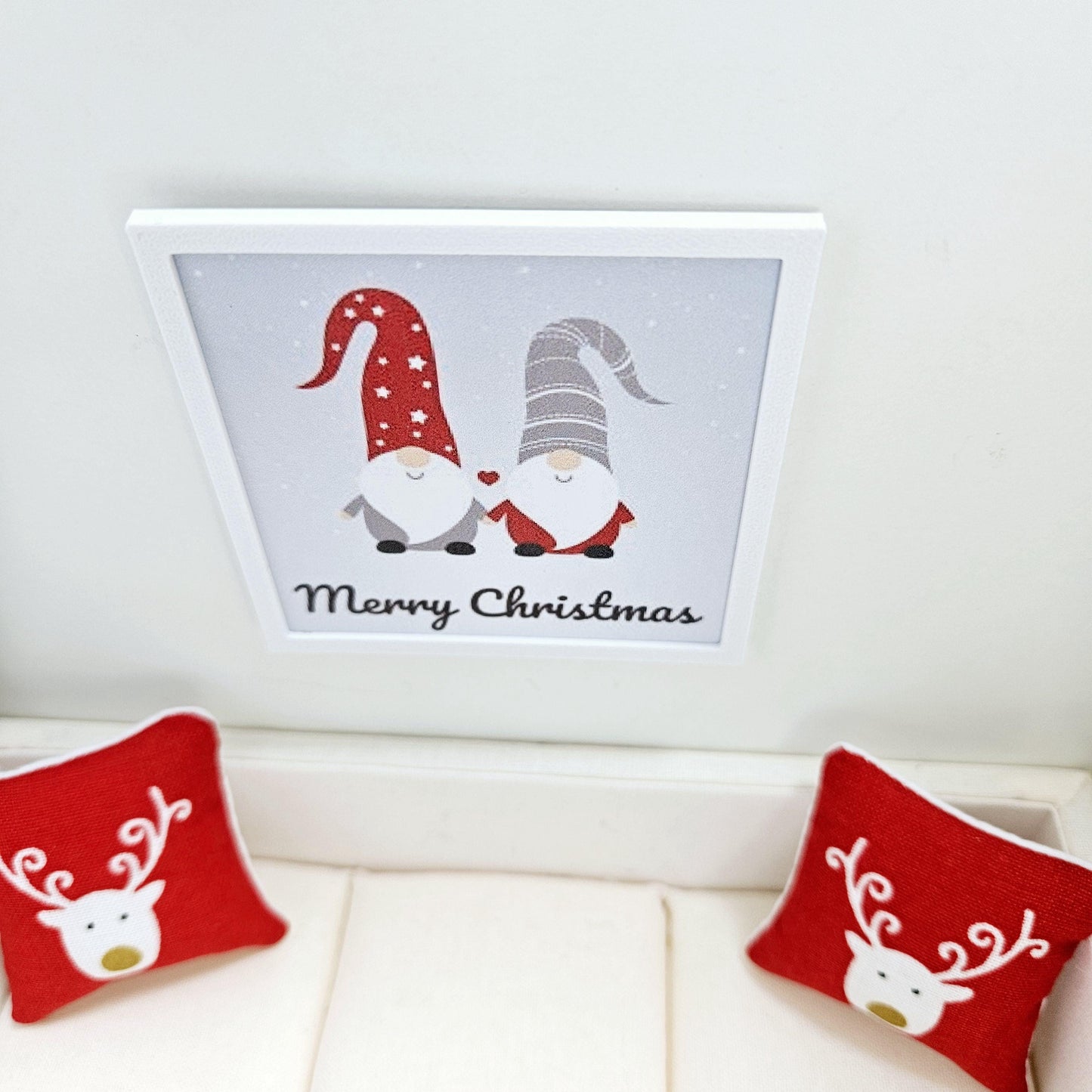 Dolls House Modern Framed Wall Art, Christmas Gonks print, 12th scale, miniature wall picture for any room