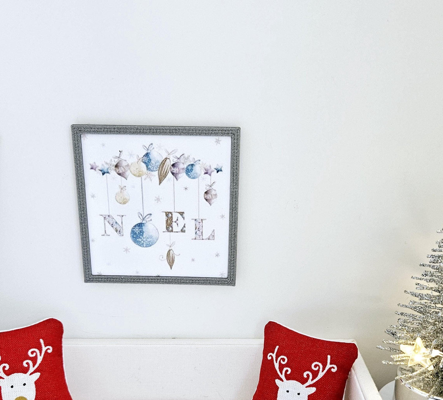 Dolls House Modern Framed Wall Art, Christmas Noel print, 12th scale, miniature wall picture for any room