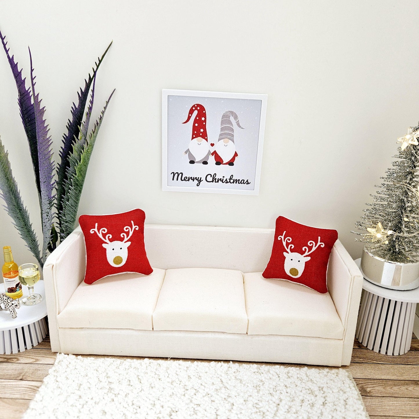 Dolls House Modern Framed Wall Art, Christmas Gonks print, 12th scale, miniature wall picture for any room