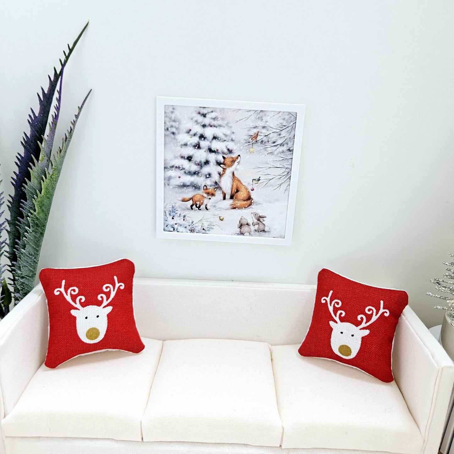 Dolls House Modern Framed Wall Art, Winter Fox Scene print, 12th scale, miniature wall picture for any room