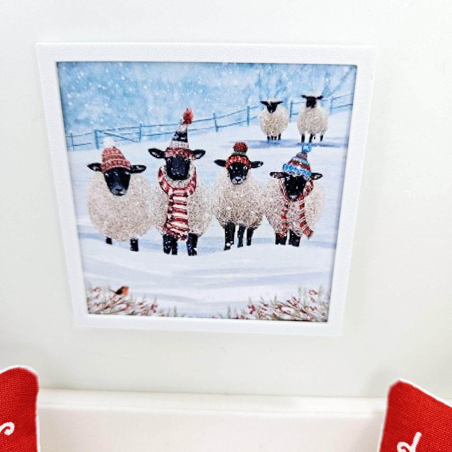 Dolls House Modern Framed Wall Art, Christmas Sheep print, 12th scale, miniature wall picture for any room