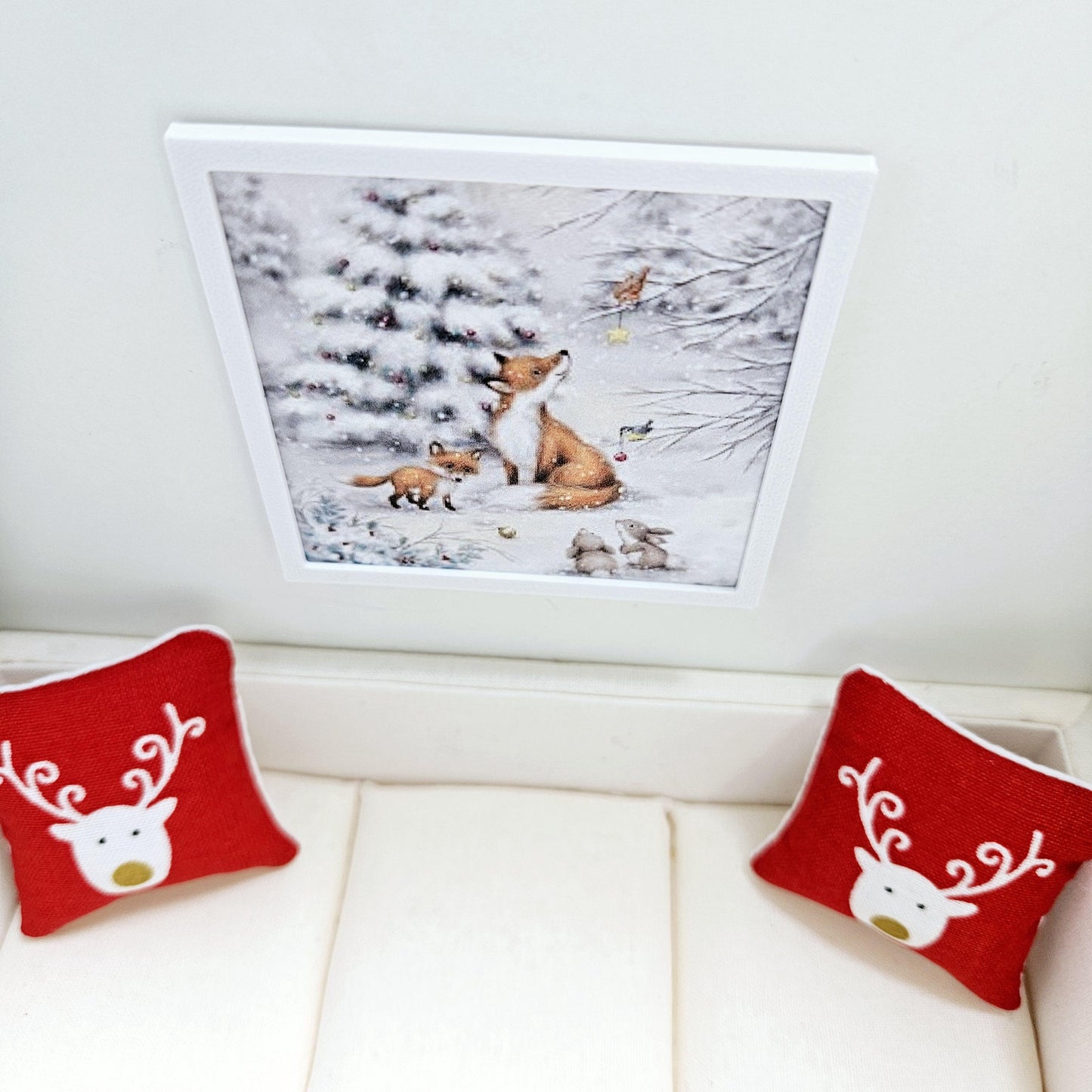 Dolls House Modern Framed Wall Art, Winter Fox Scene print, 12th scale, miniature wall picture for any room