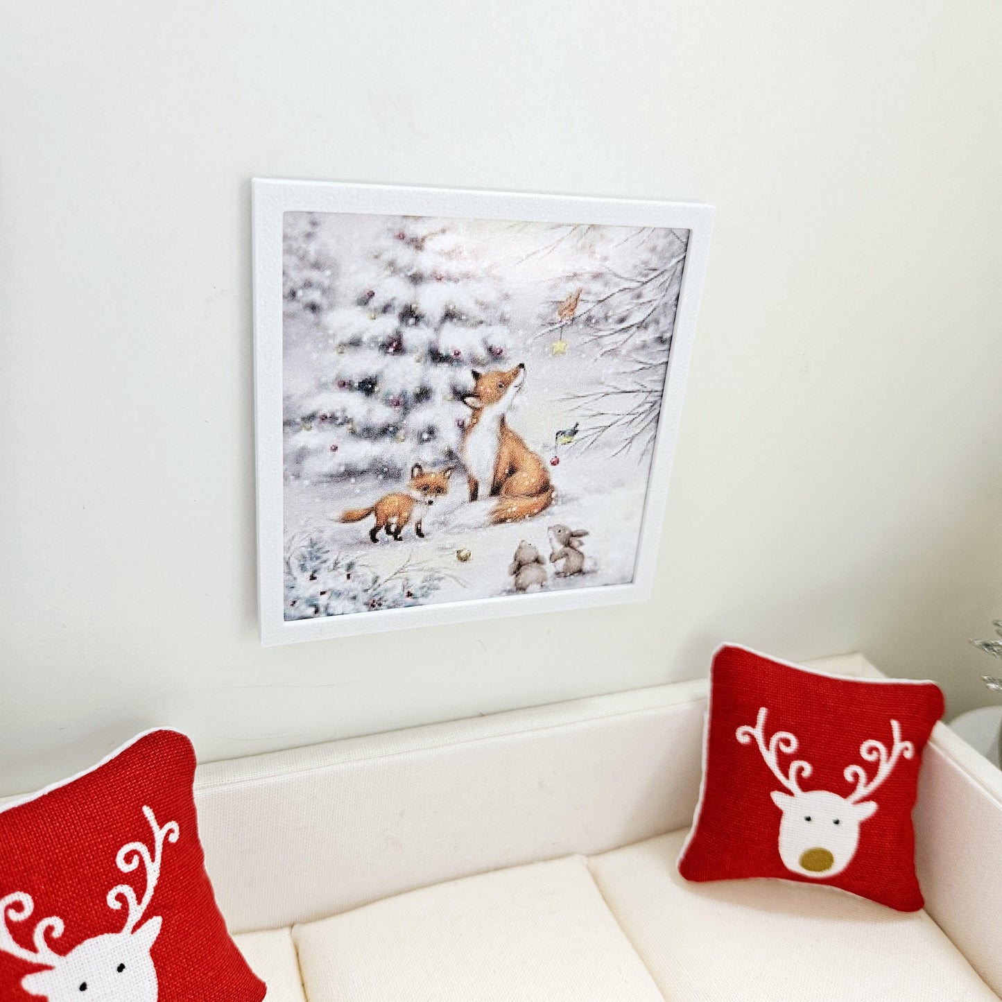 Dolls House Modern Framed Wall Art, Winter Fox Scene print, 12th scale, miniature wall picture for any room