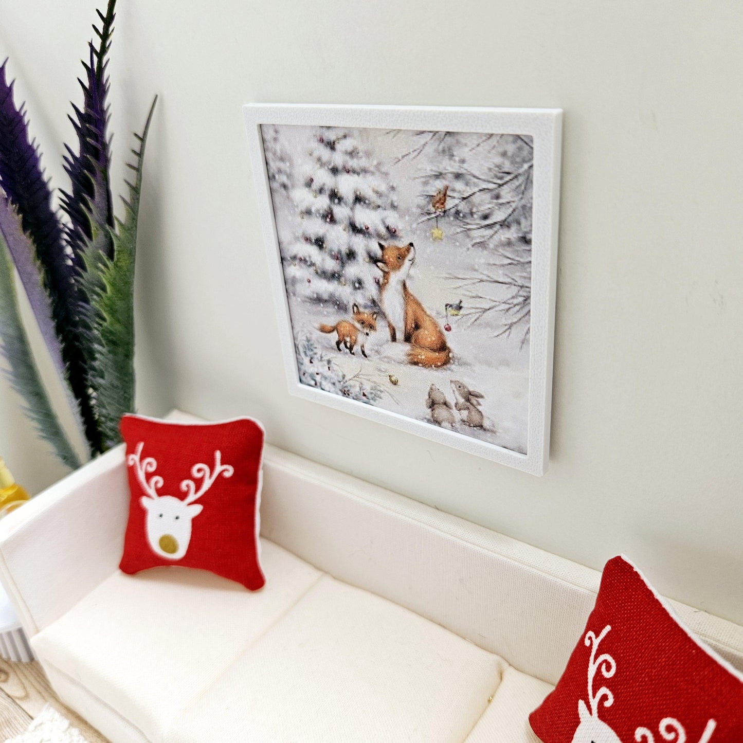 Dolls House Modern Framed Wall Art, Winter Fox Scene print, 12th scale, miniature wall picture for any room